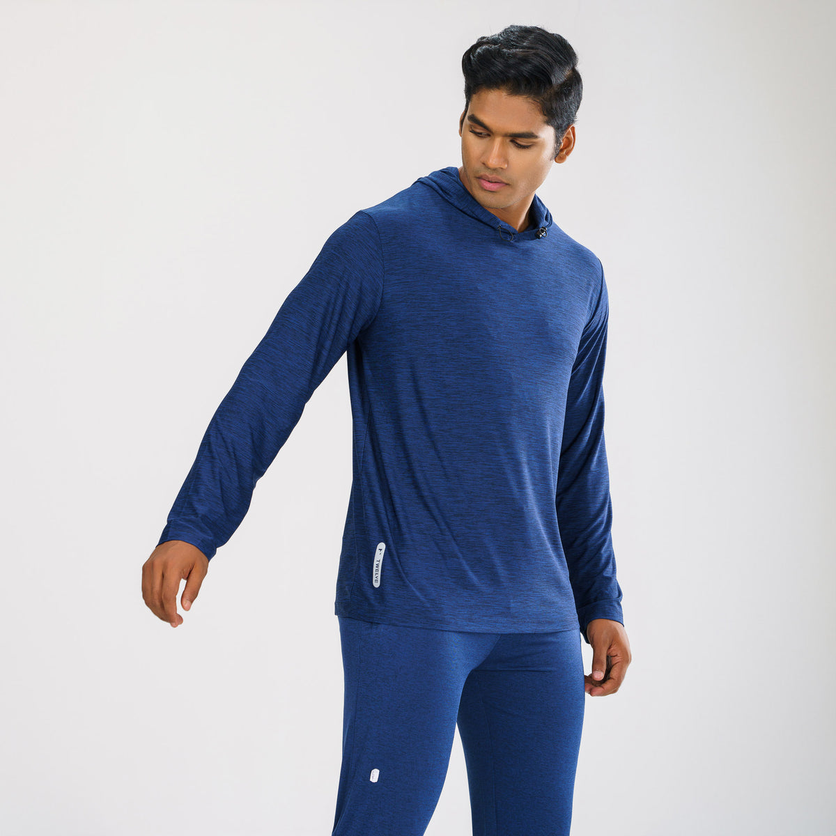Mens Navy Melange Hoodie