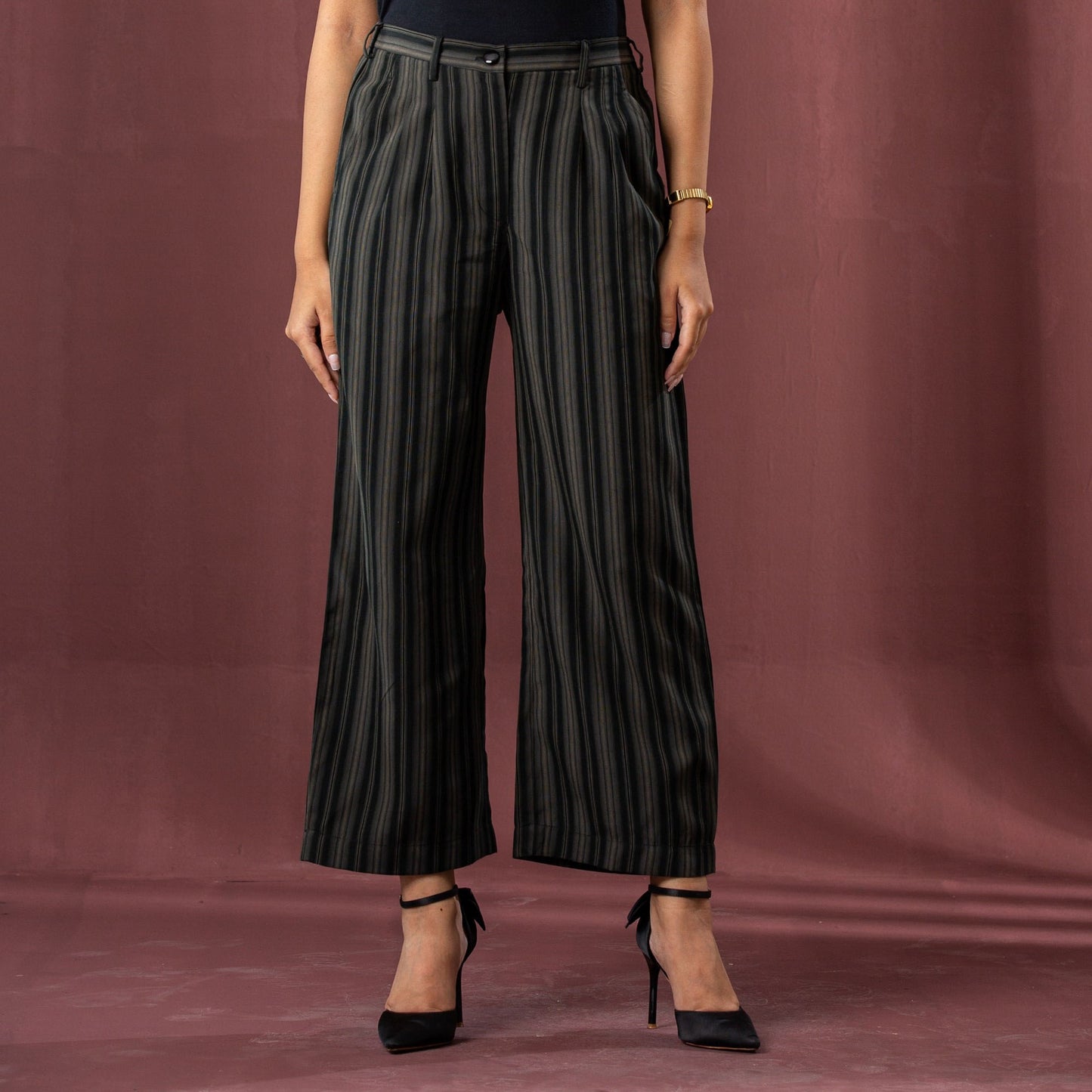 Womens Black-Brown Stripe Pant
