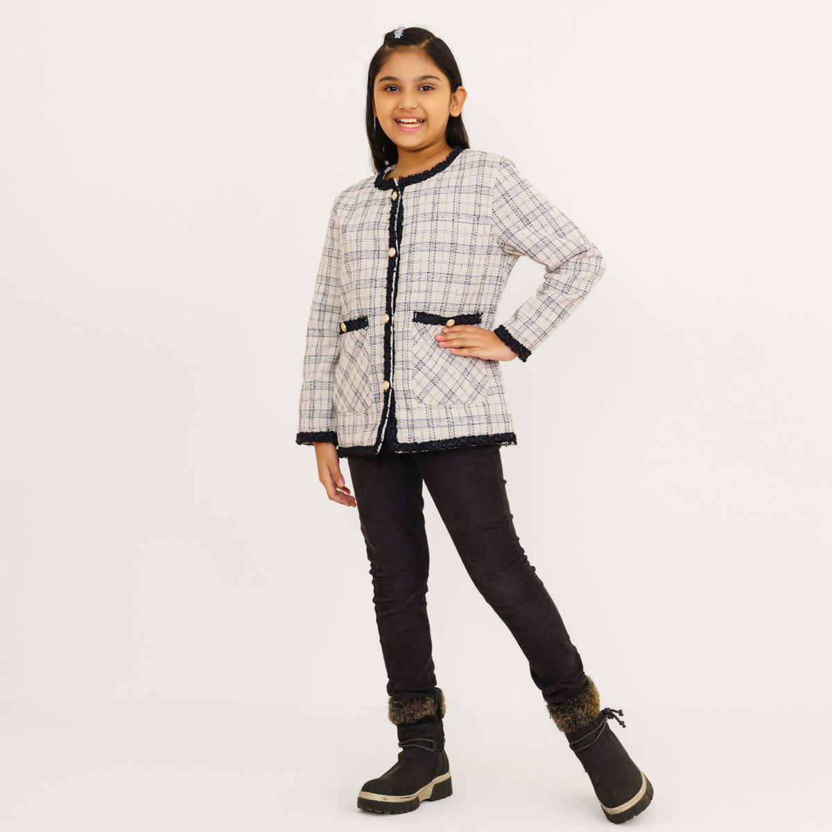 Girls White & Black Shacket