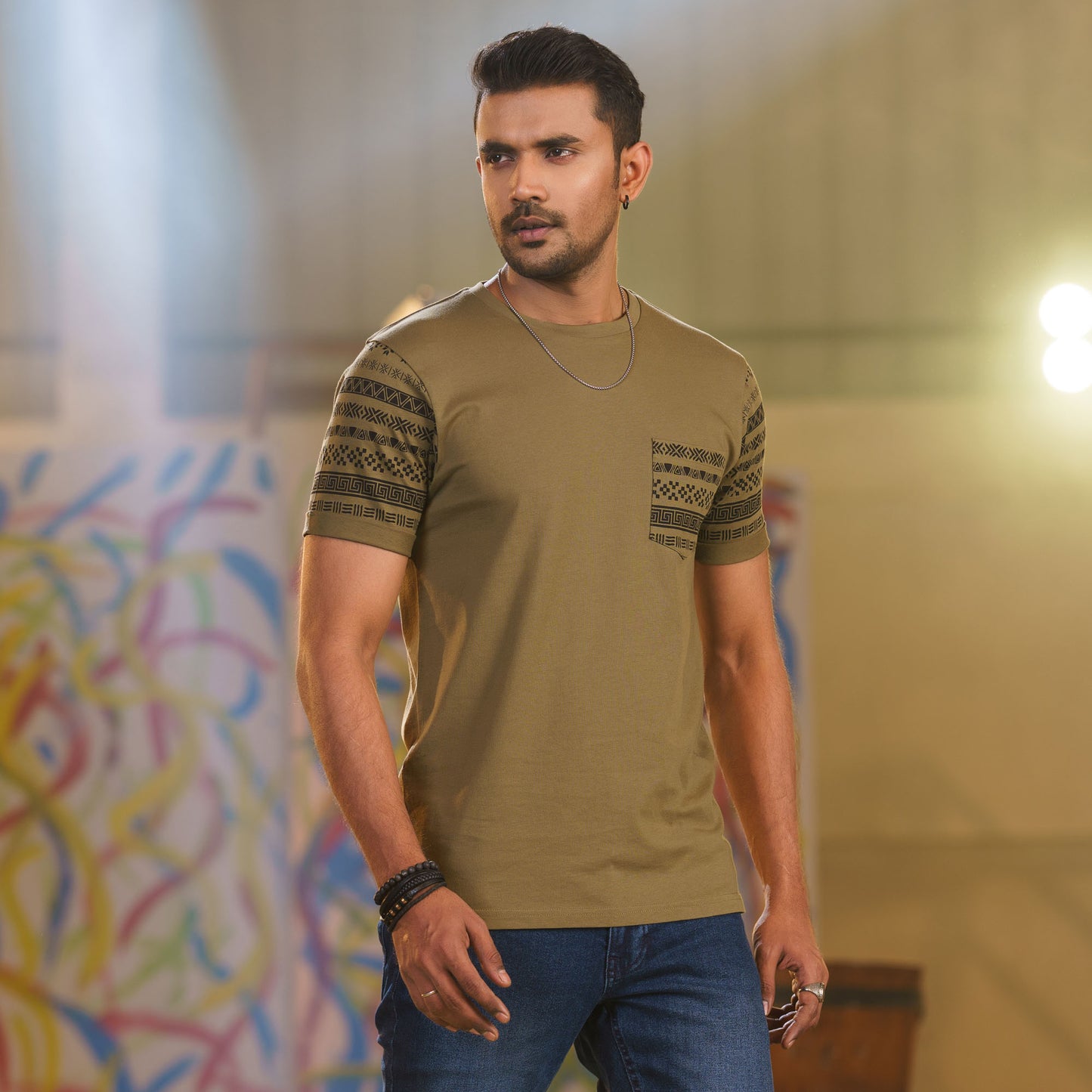 Mens Green Print T-Shirt