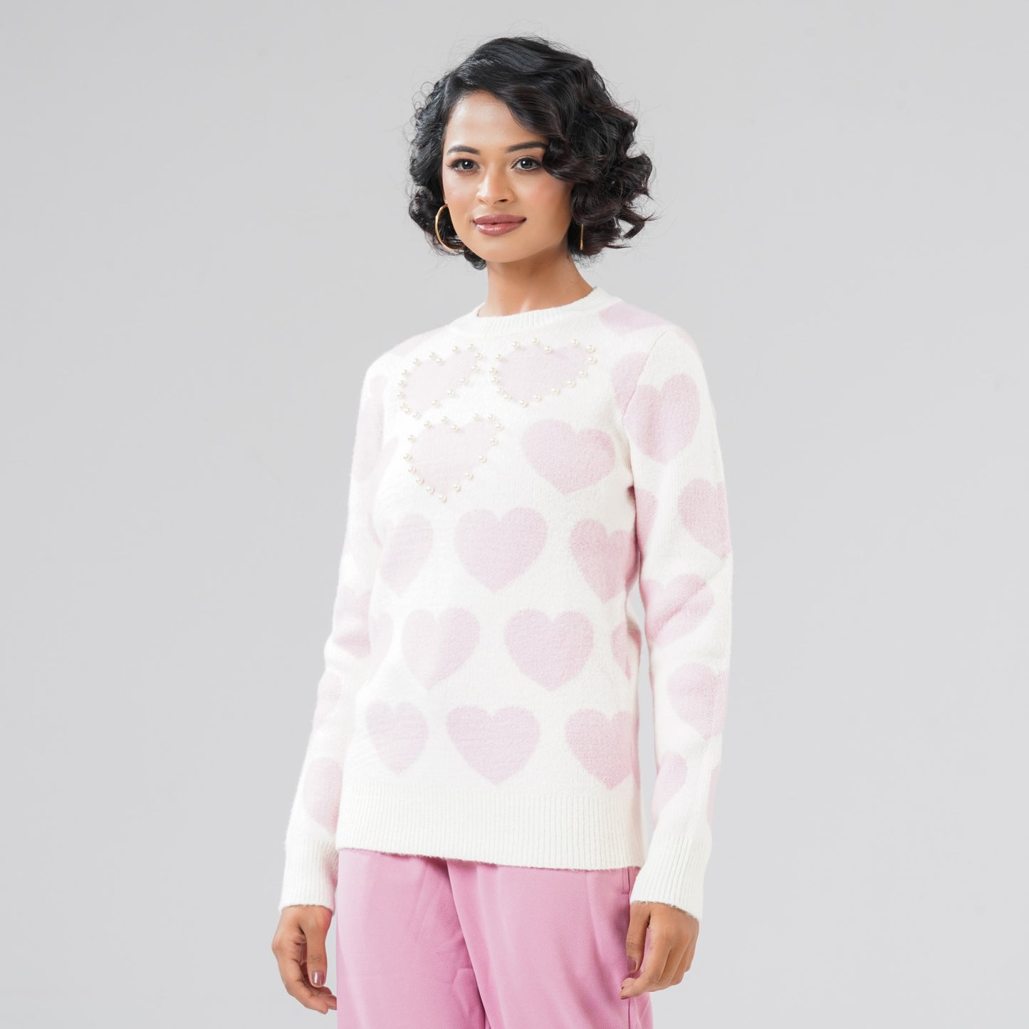 Womens White & Pink Pullover