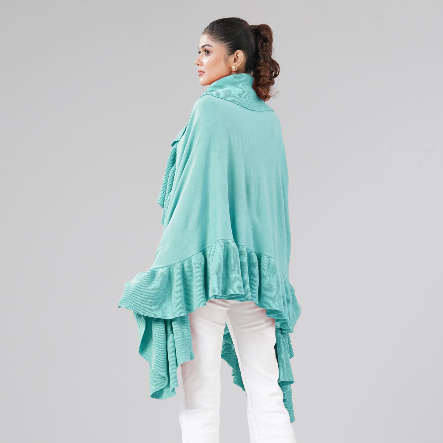 Womens Aqua Ruffle Shawl