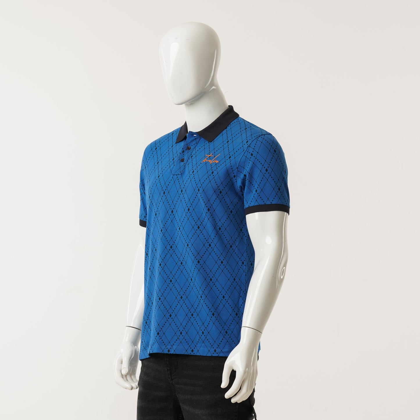 Mens Blue Printed Polo
