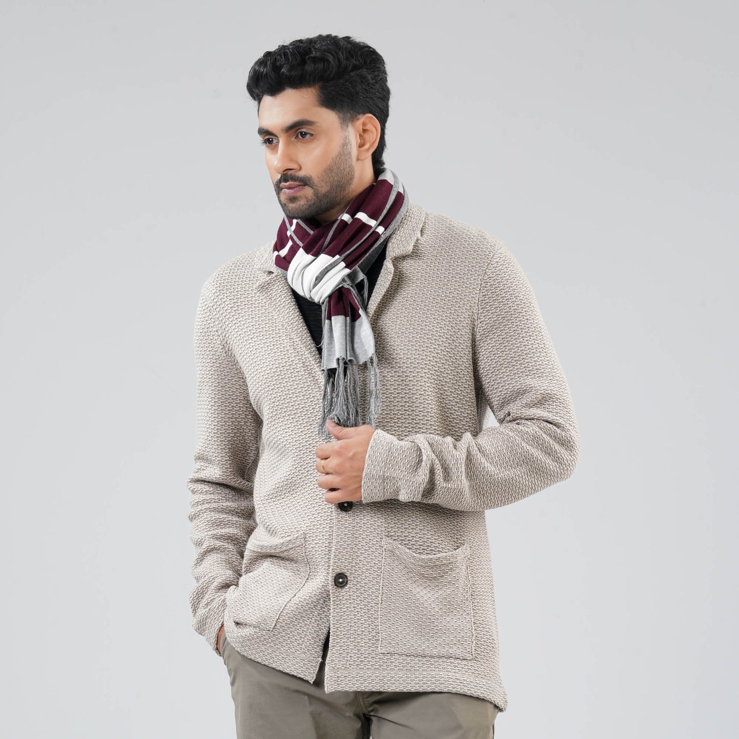 Mens Grey & Maroon Muffler
