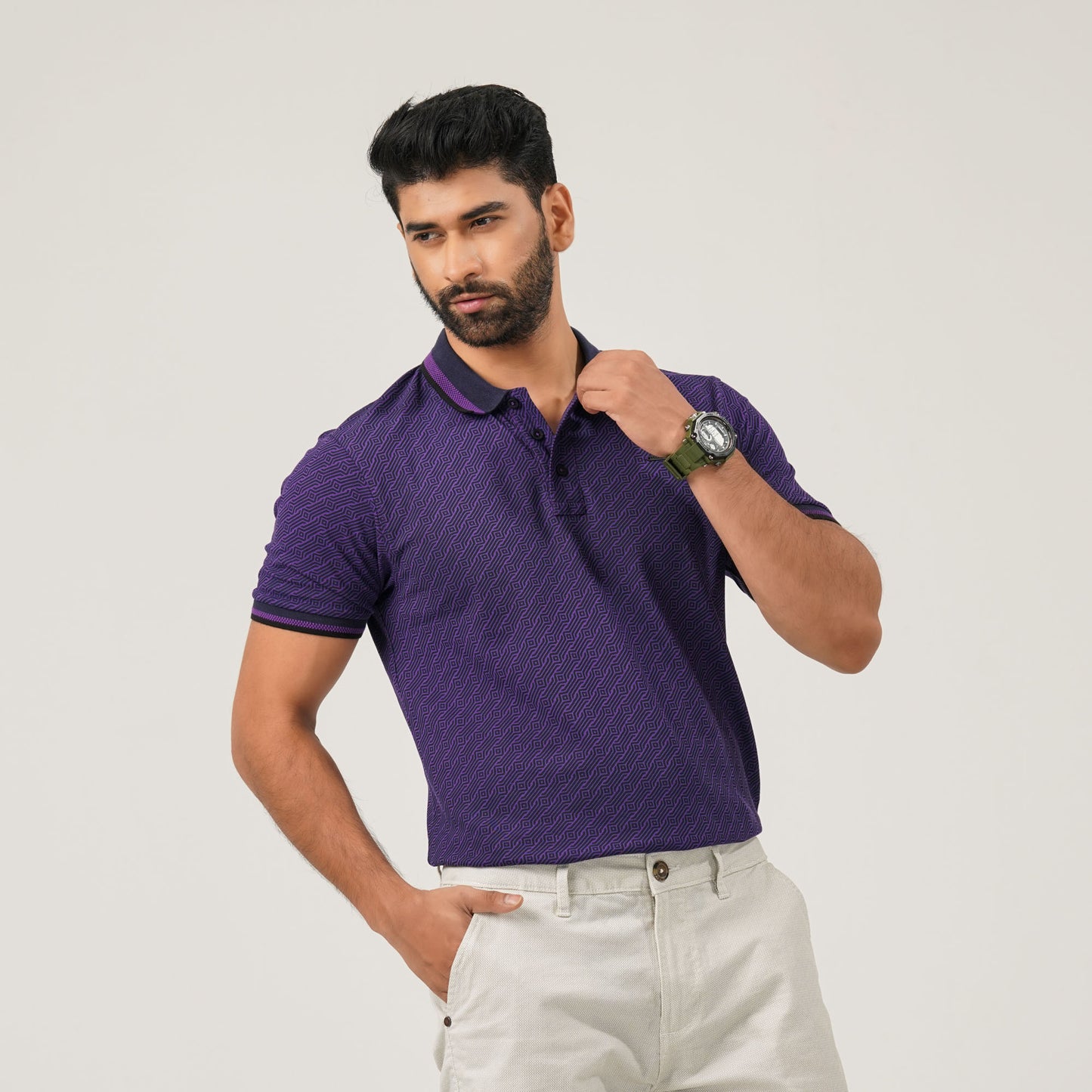 Mens Purple Aop Polo