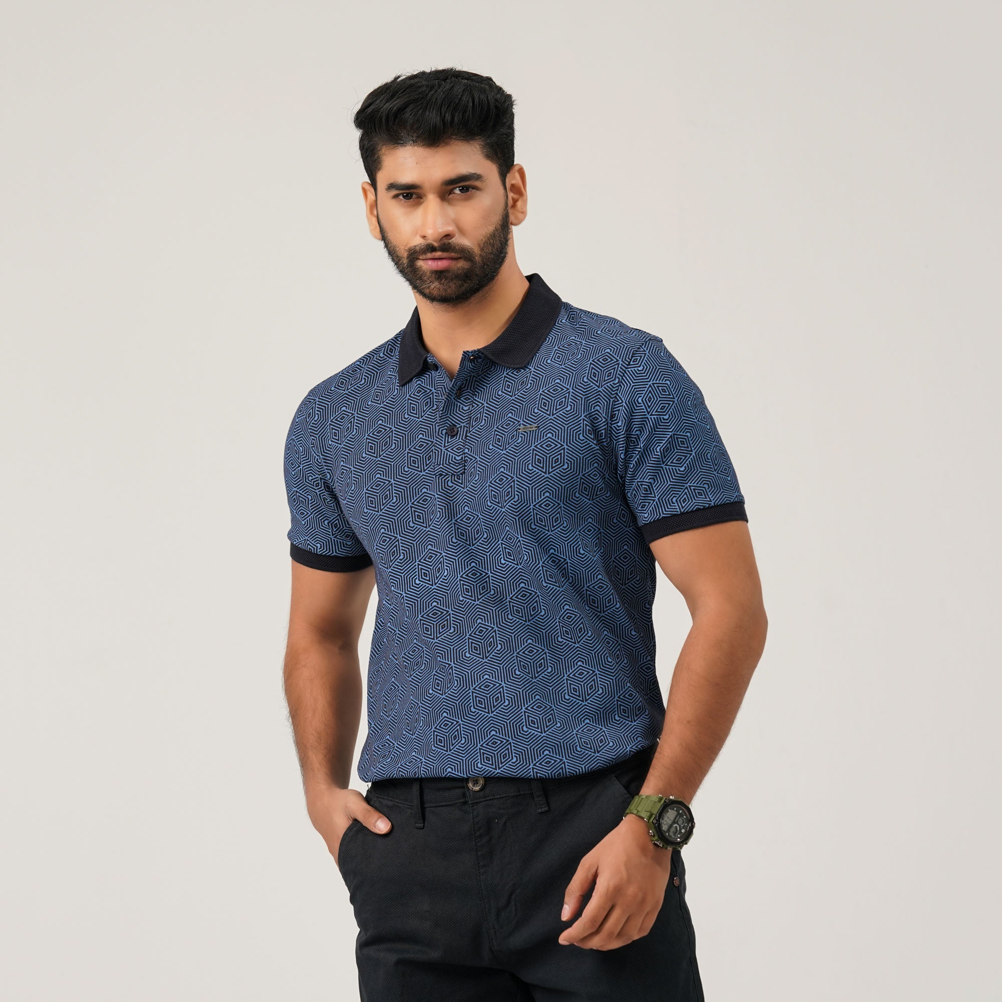 Mens Twill Texture Polo Shirt Dark Sapphire Navy