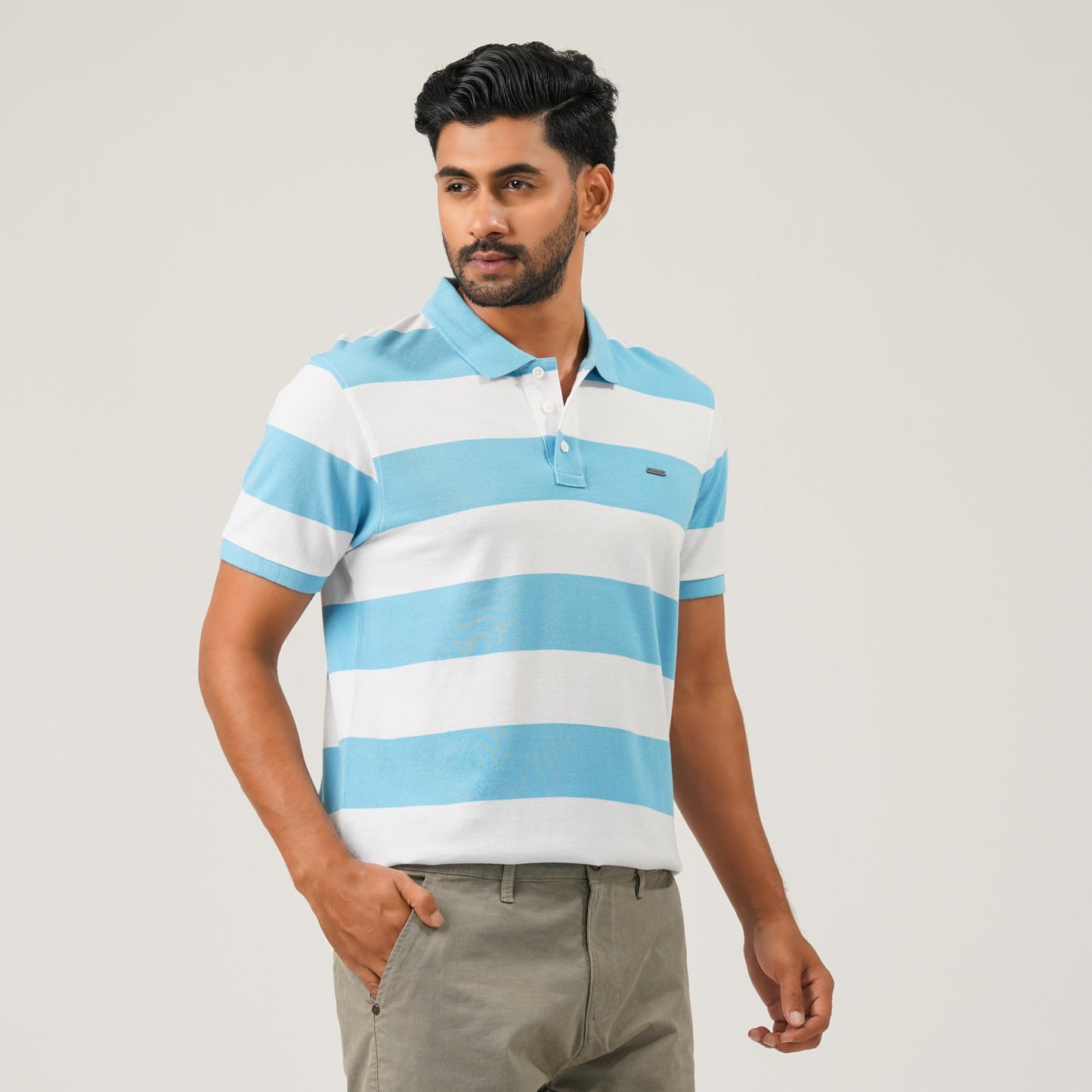 Mens White & Blue Polo