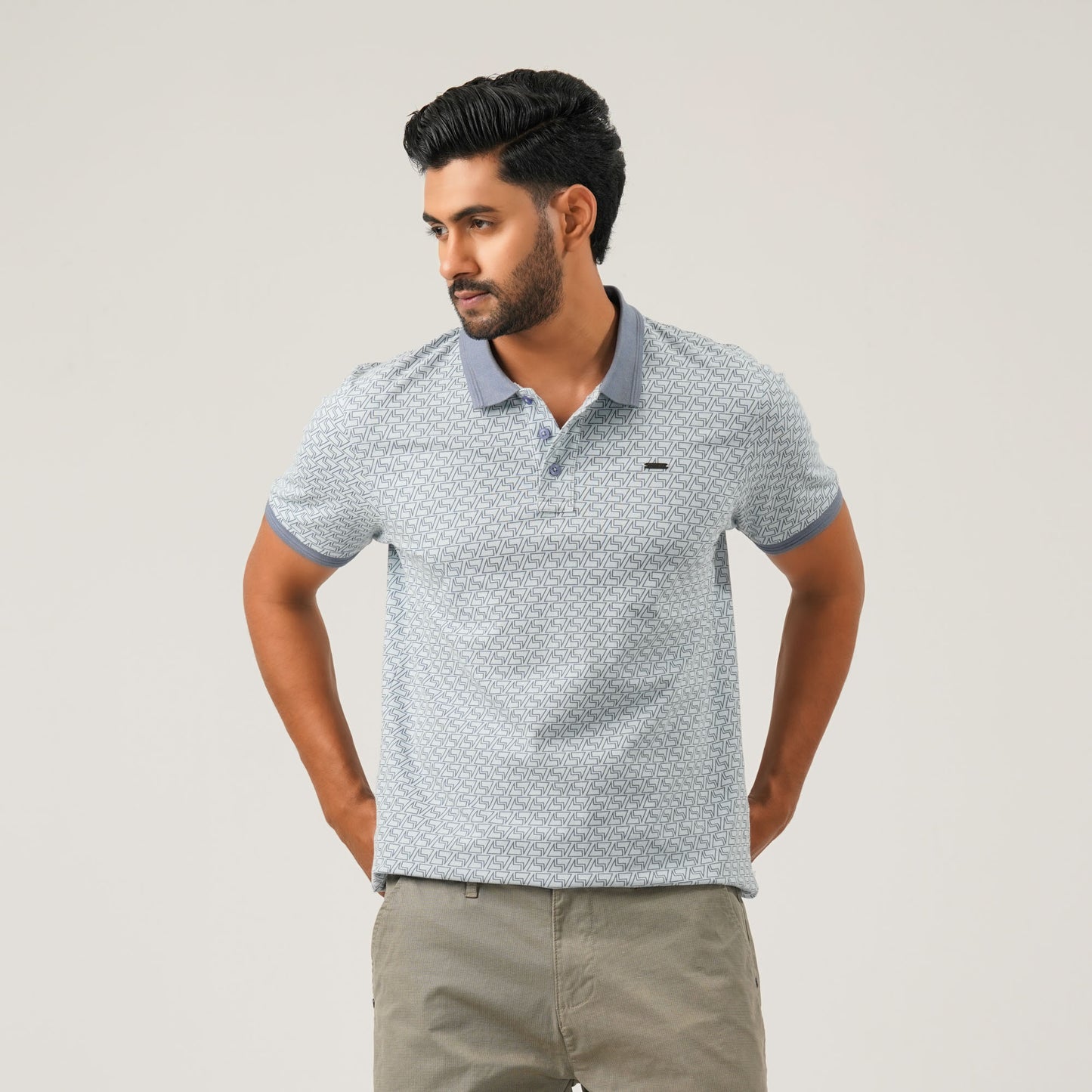 Men Light Blue Cotton Polo