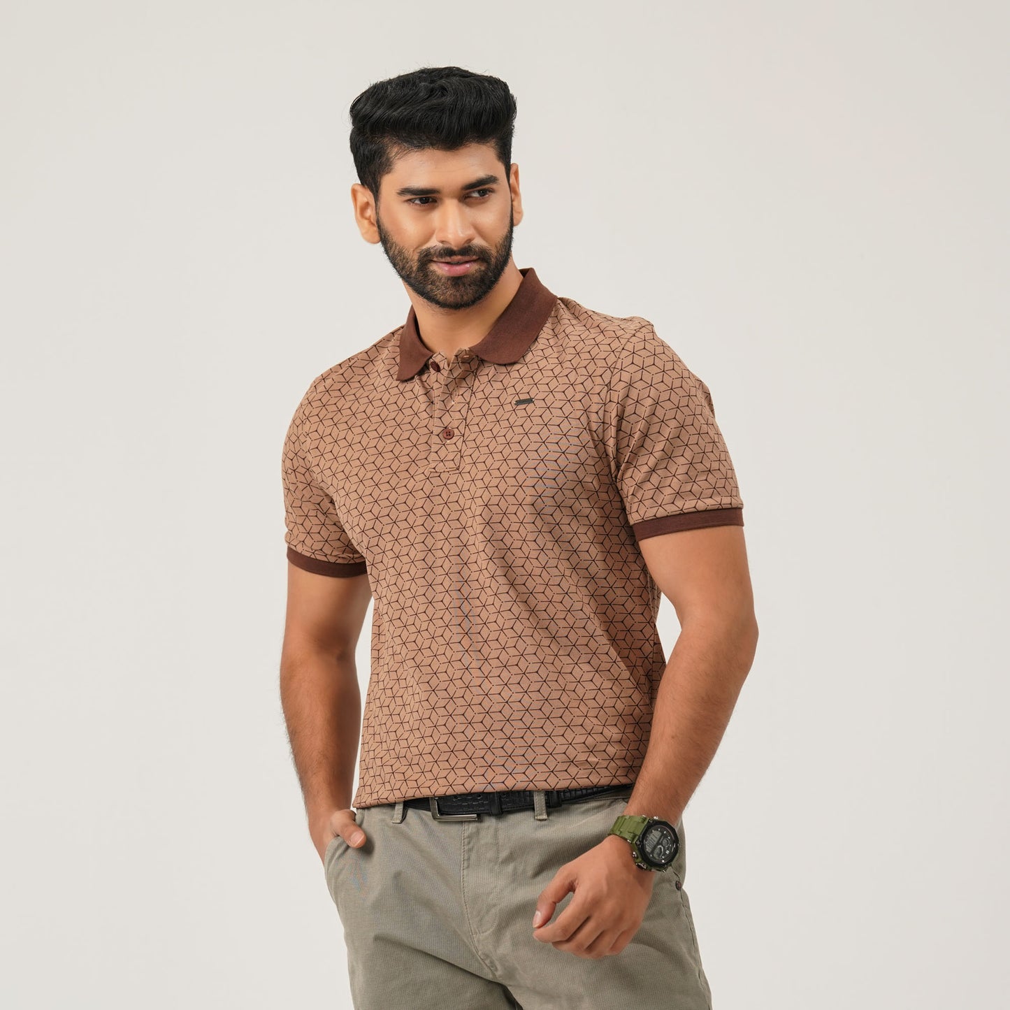 Men Brown Cotton Polo