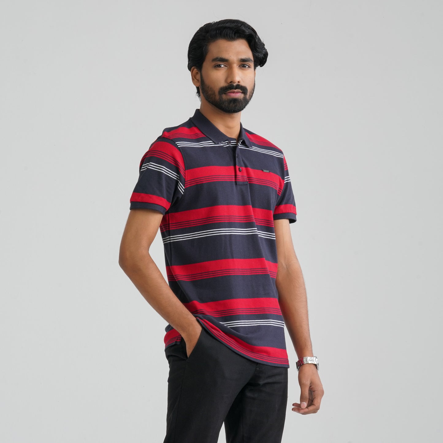 Men's Navy & Red Cotton Polo