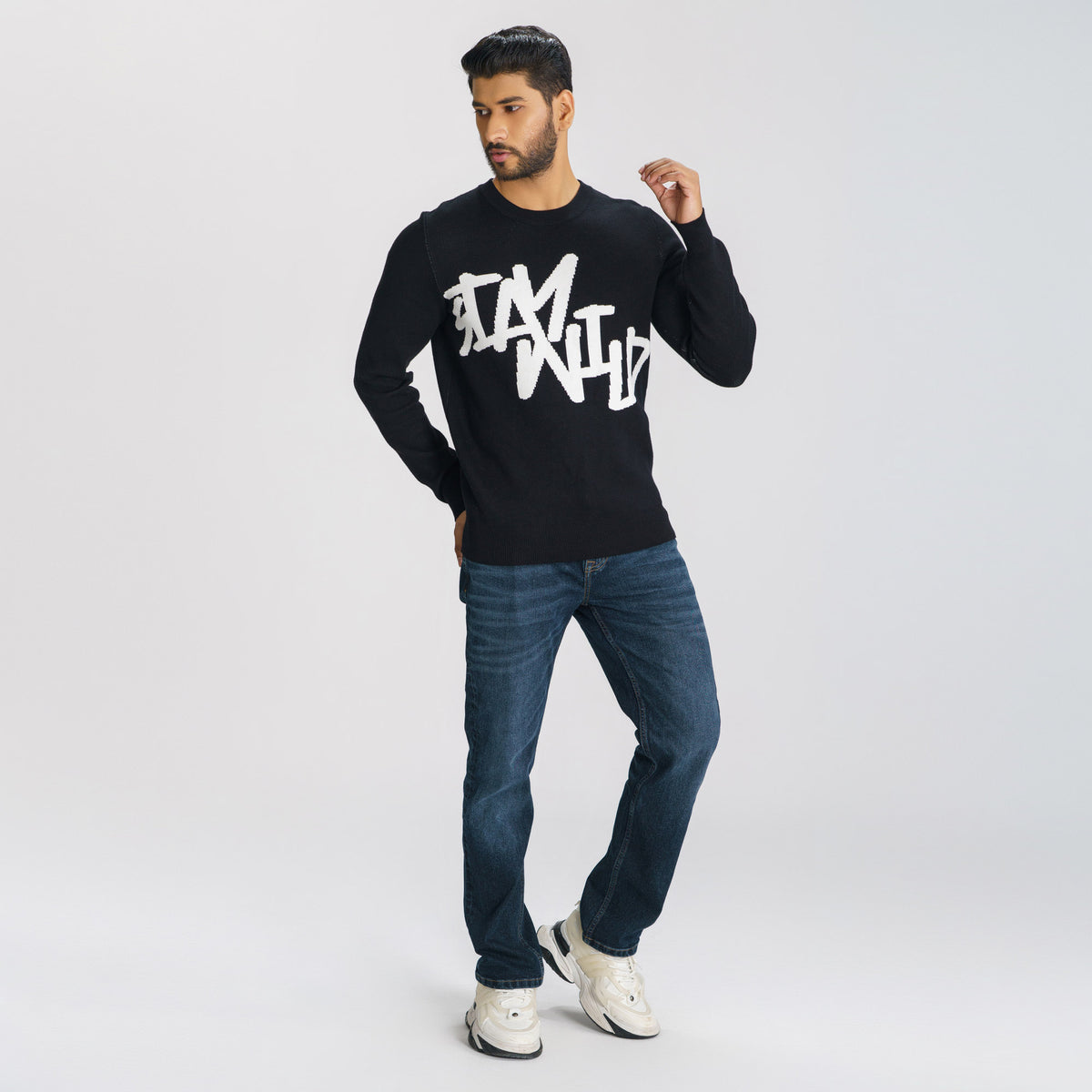 Mens Black/White Sweater Pullover