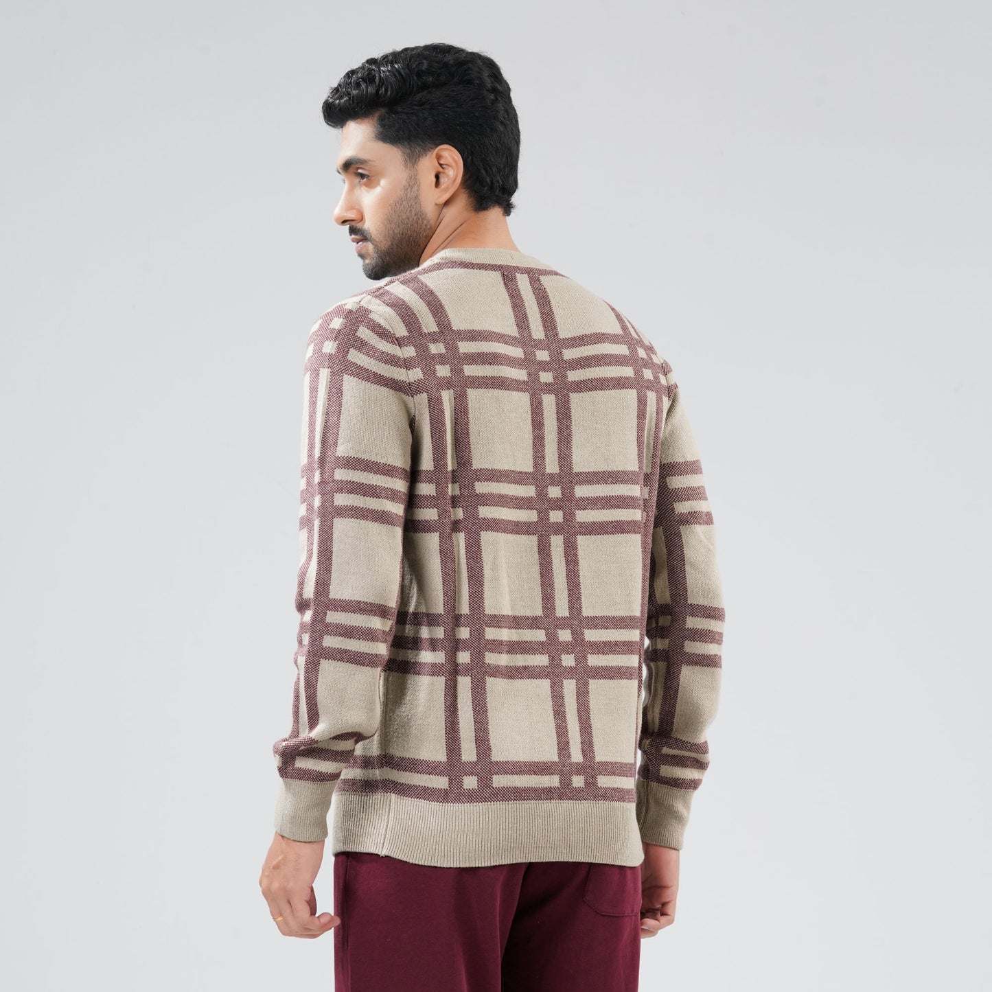 Mens Beige Maroon Pullover