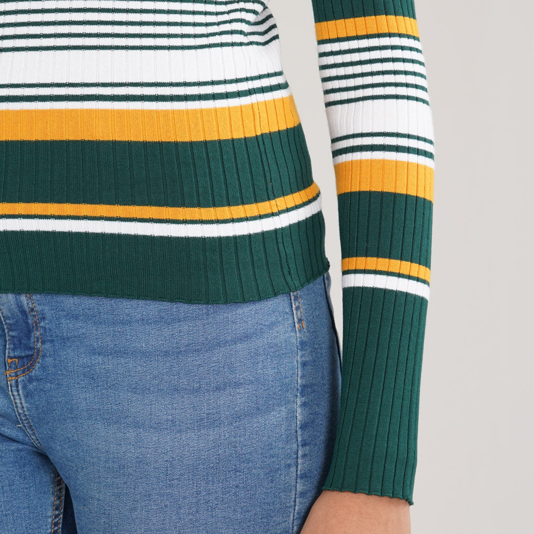 Womens Green & Mustard Pullover