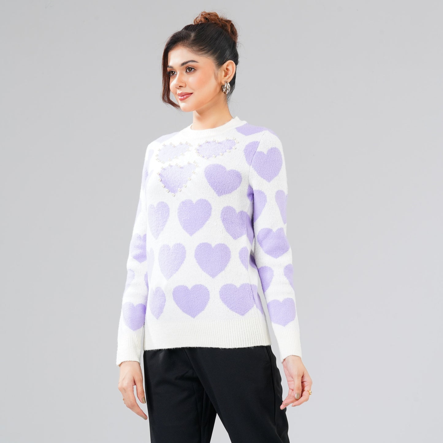 Womens White & Lavender Pullover