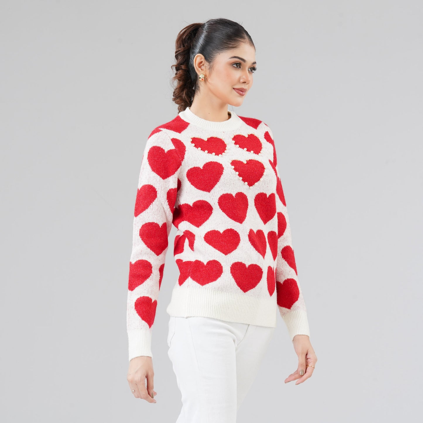 Womens White & Red Pullover