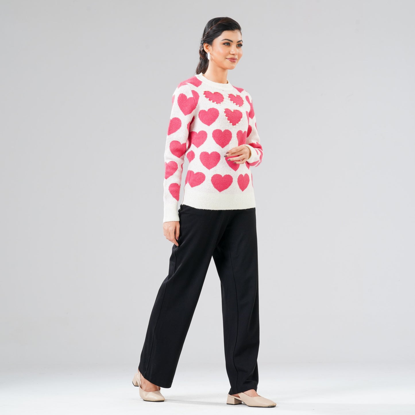 Womens White & Hot Pink Pullover