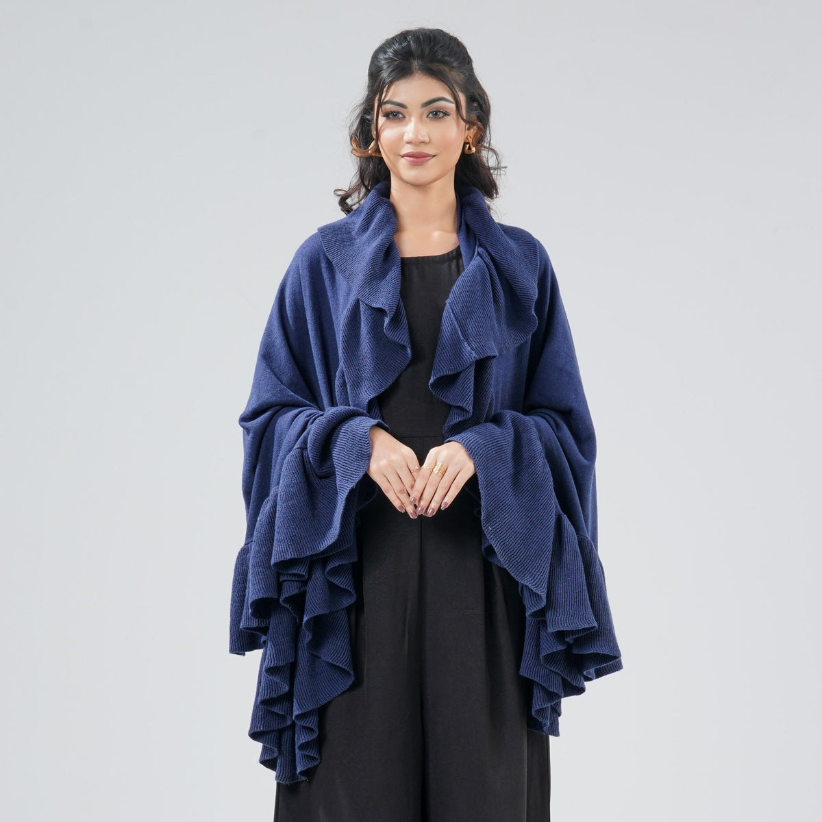 Womens Dark Blue Ruffle Shawl
