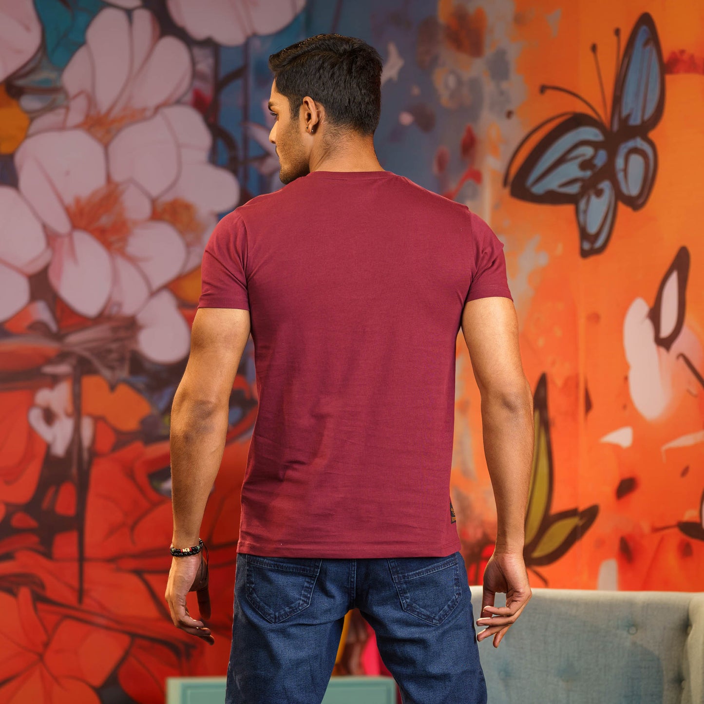 Mens Maroon Print T-Shirt
