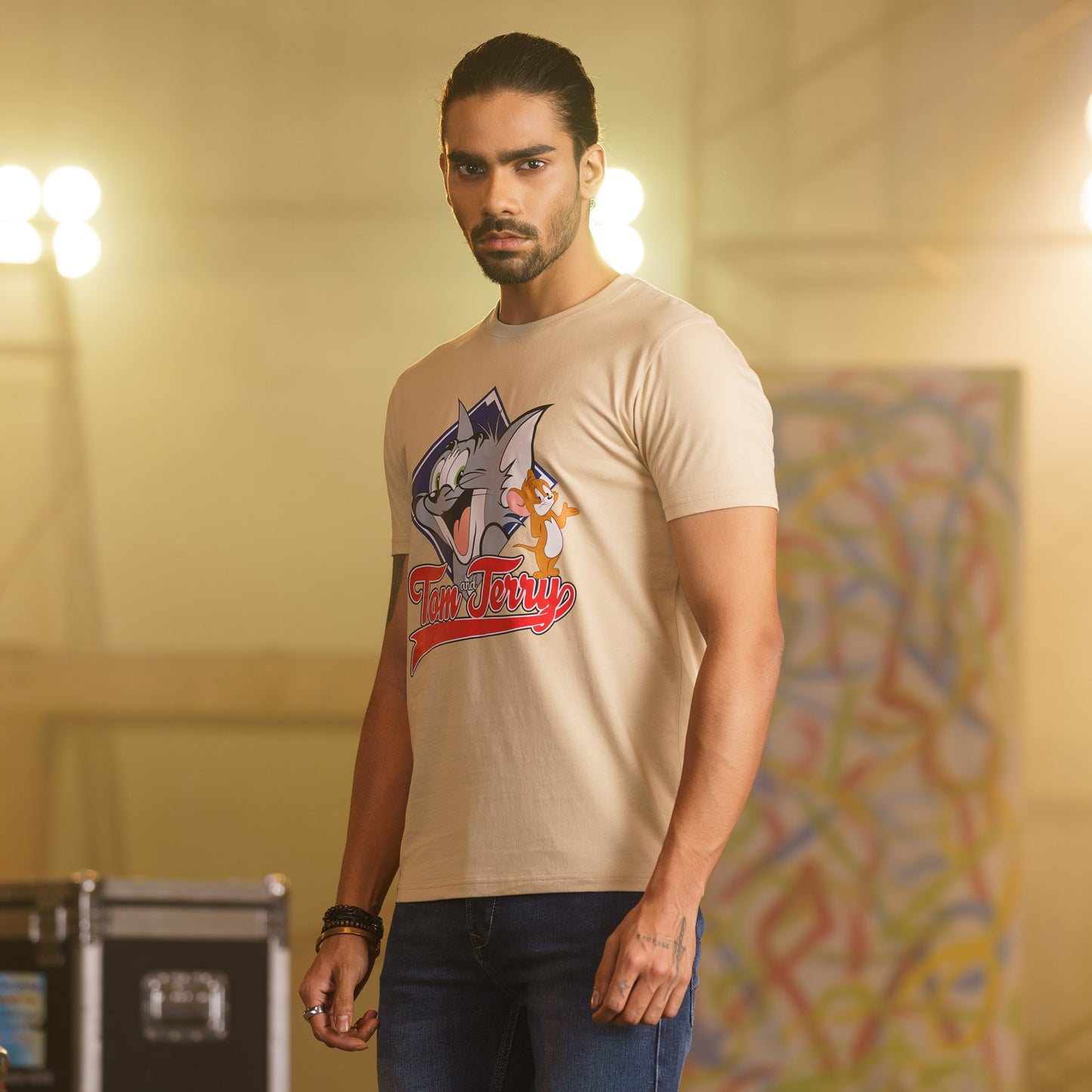 Mens Casual Beige T-Shirt