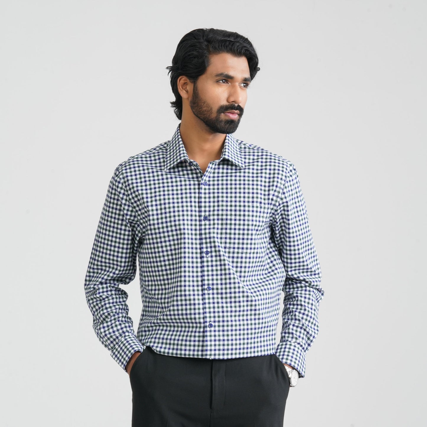 Men's Green Check Cotton Shirt