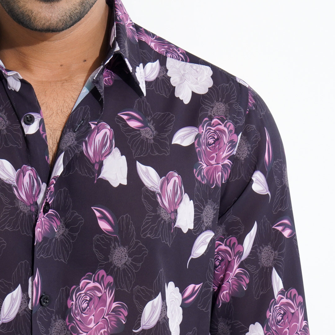Mens Maroon AOP Slim Fit Shirt