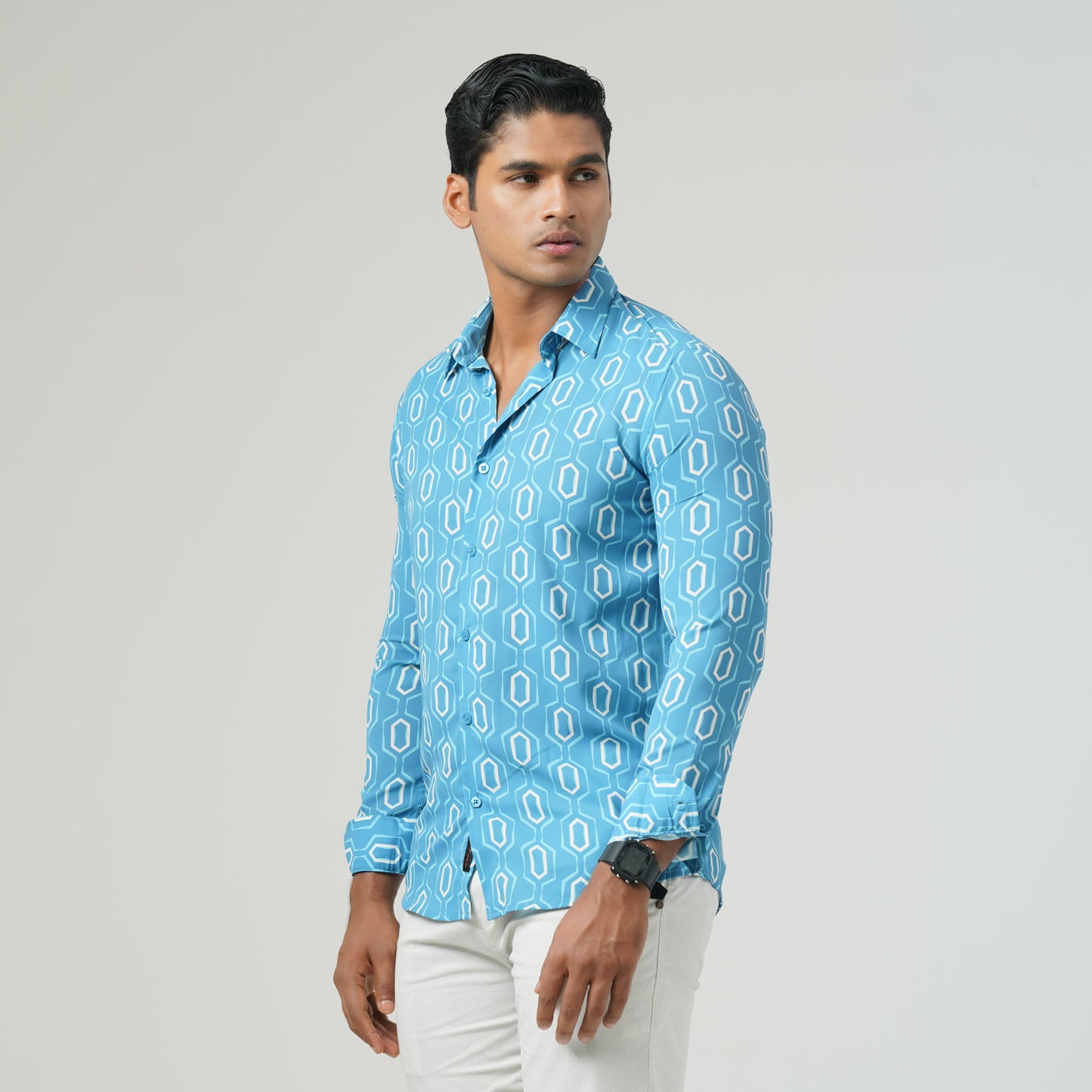 Mens Blue Aop Slim Fit Shirt