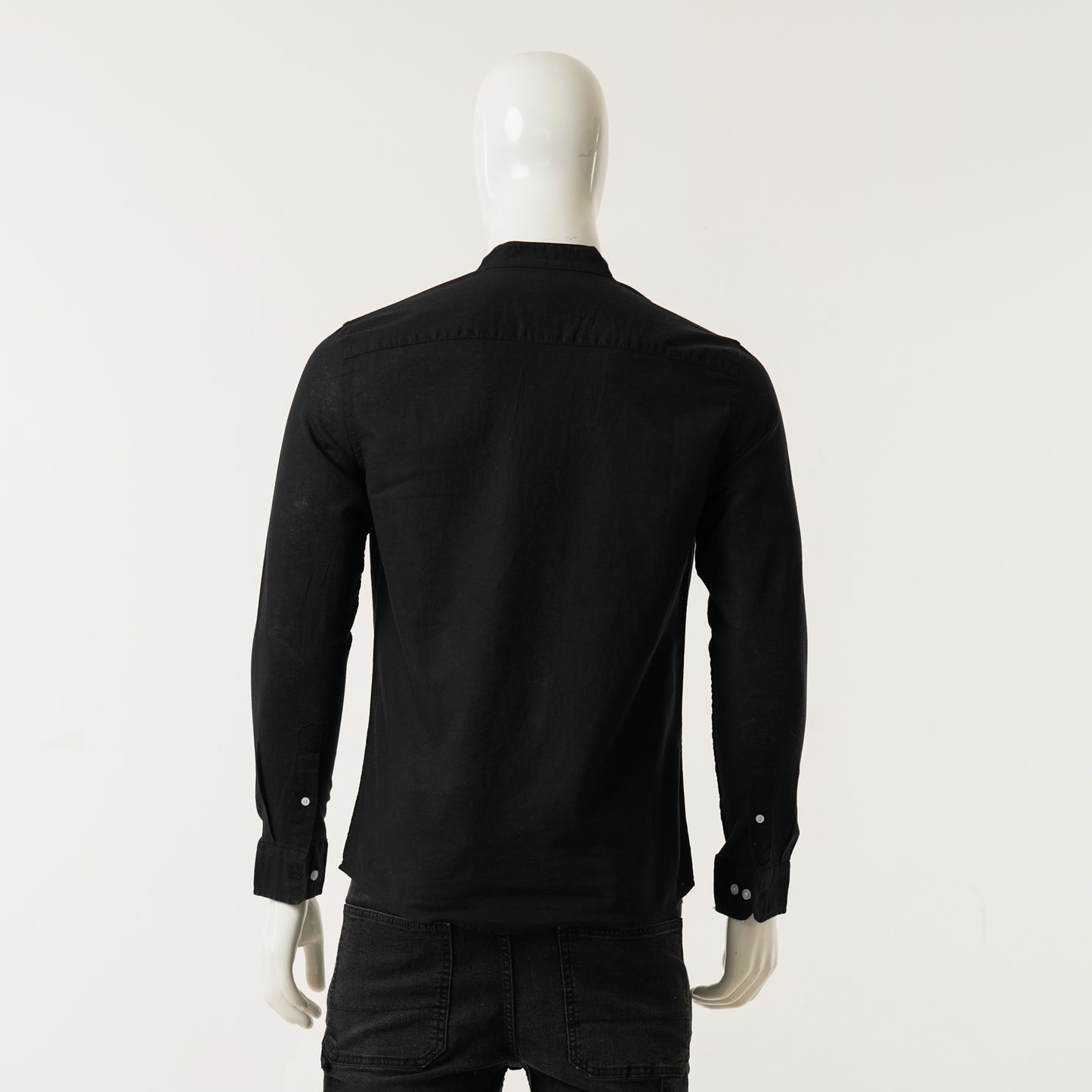 Mens L/S Black Band Collar Shirt