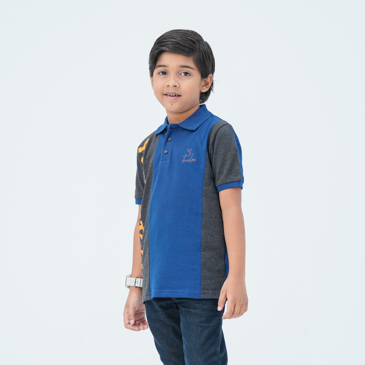 Boy's Charcoal & Navy Cotton Polo