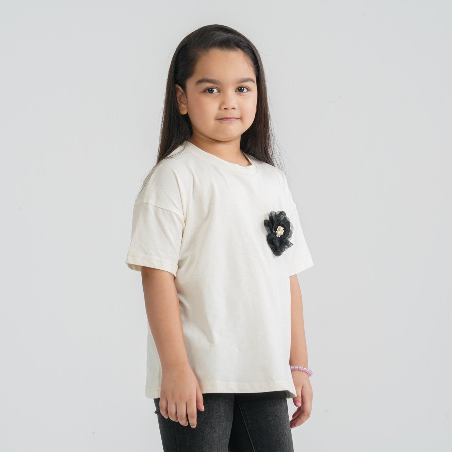 Girls’ Cream White Cotton T-Shirt