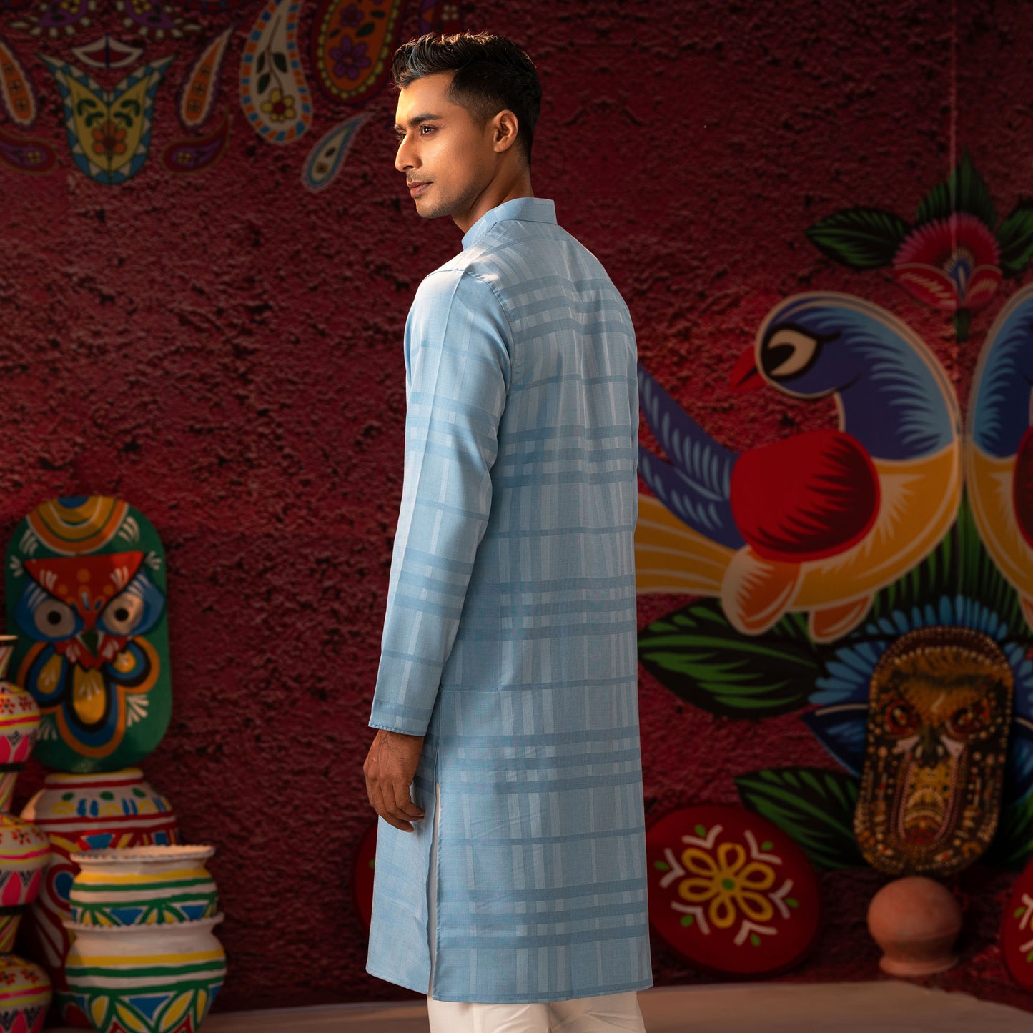 Mens Sky Blue Basic Panjabi