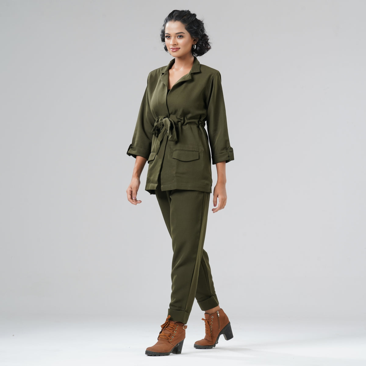 Women's Olive Blazer Set