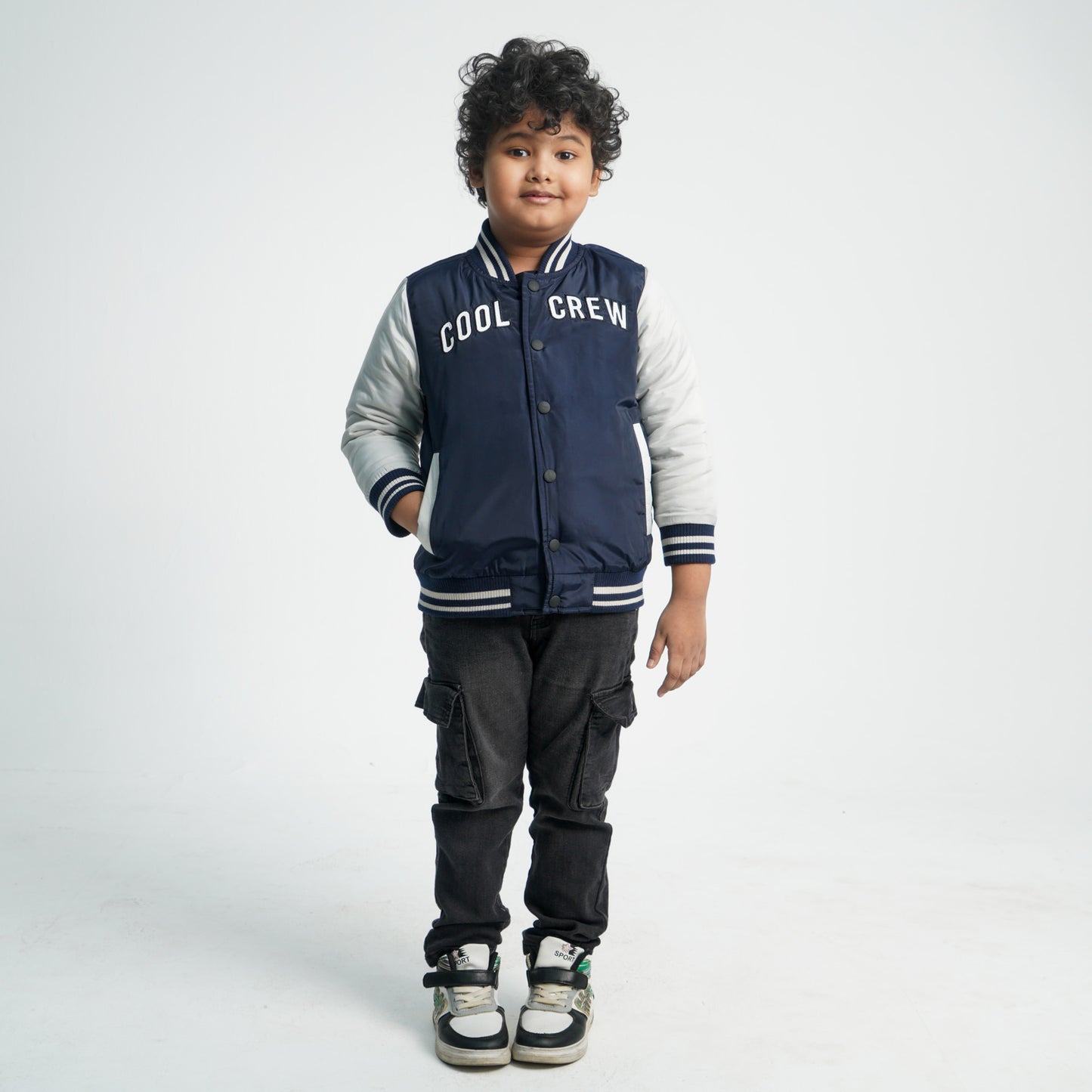 Baby Boys Navy & Off White Bomber Jacket