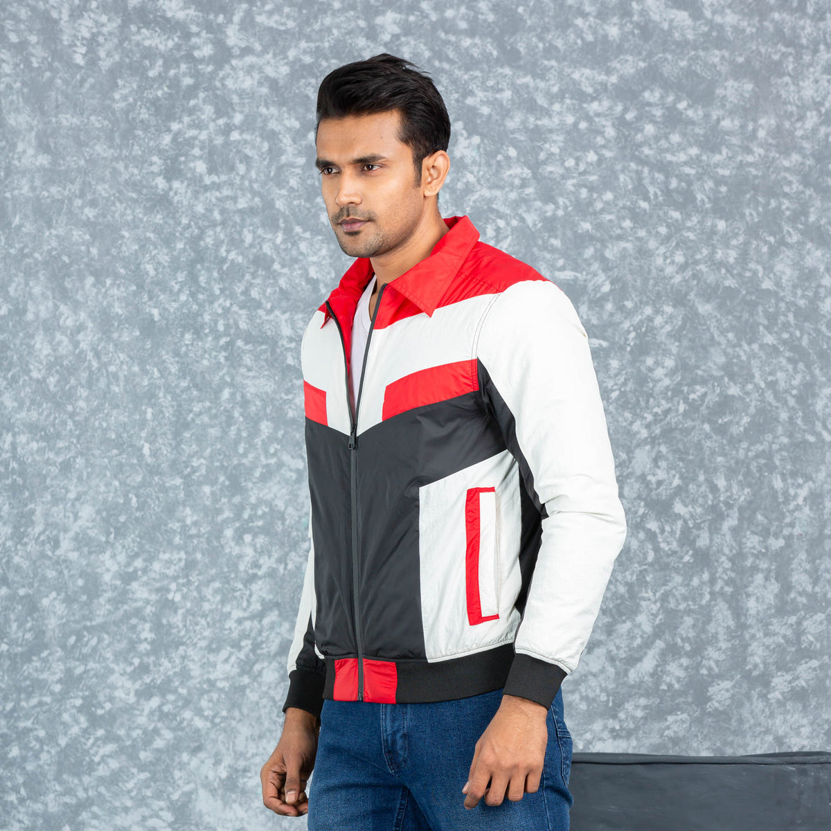 Mens Bomber Jacket- Red/White/Black