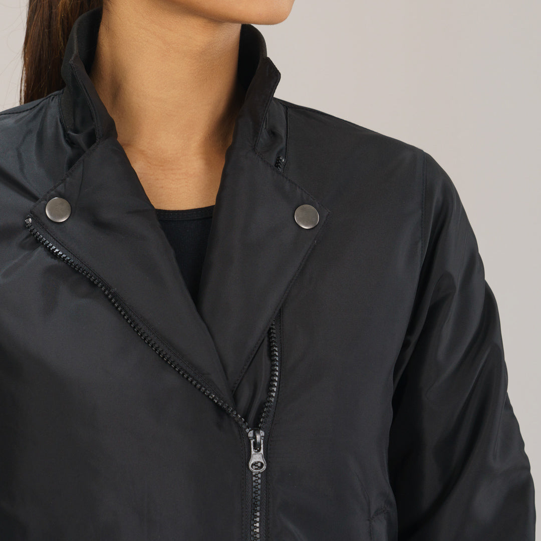 Womens Black Solid Bomber