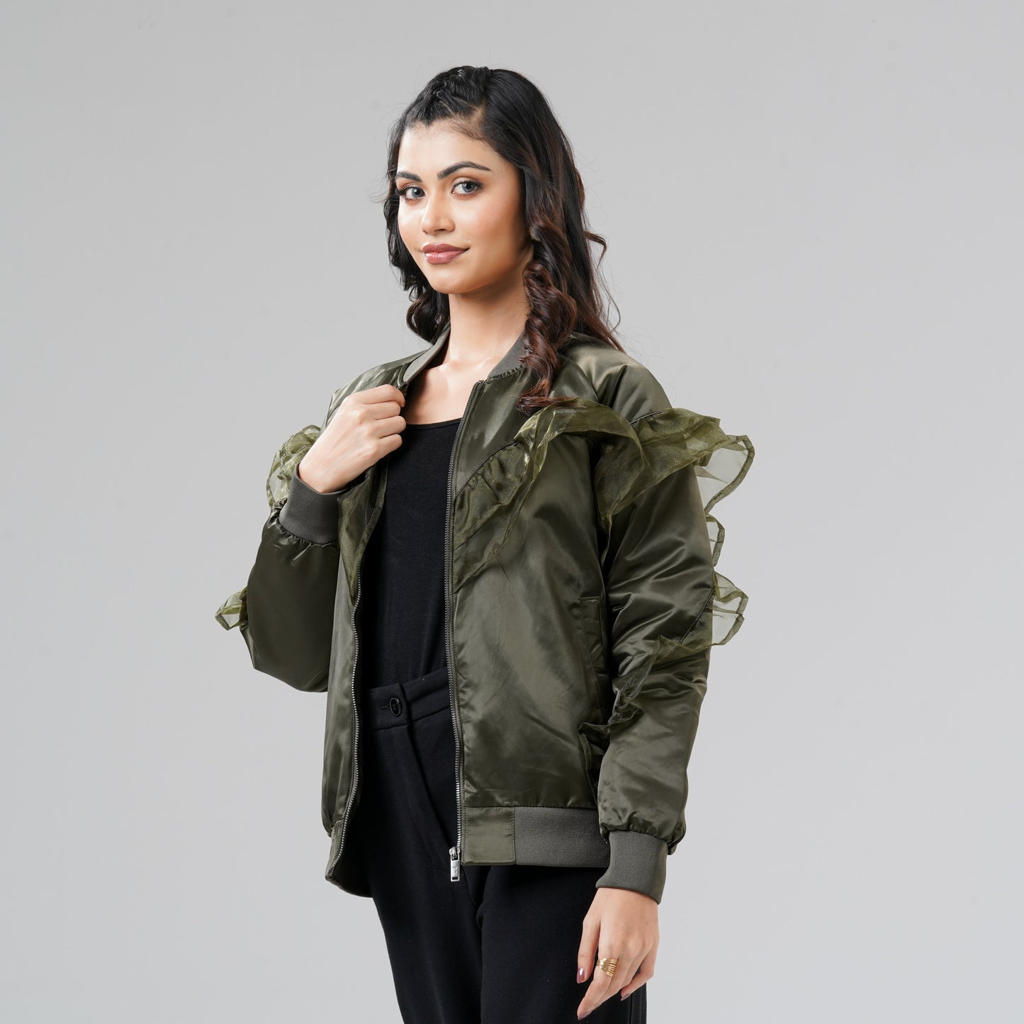 Womens Olive Bomber