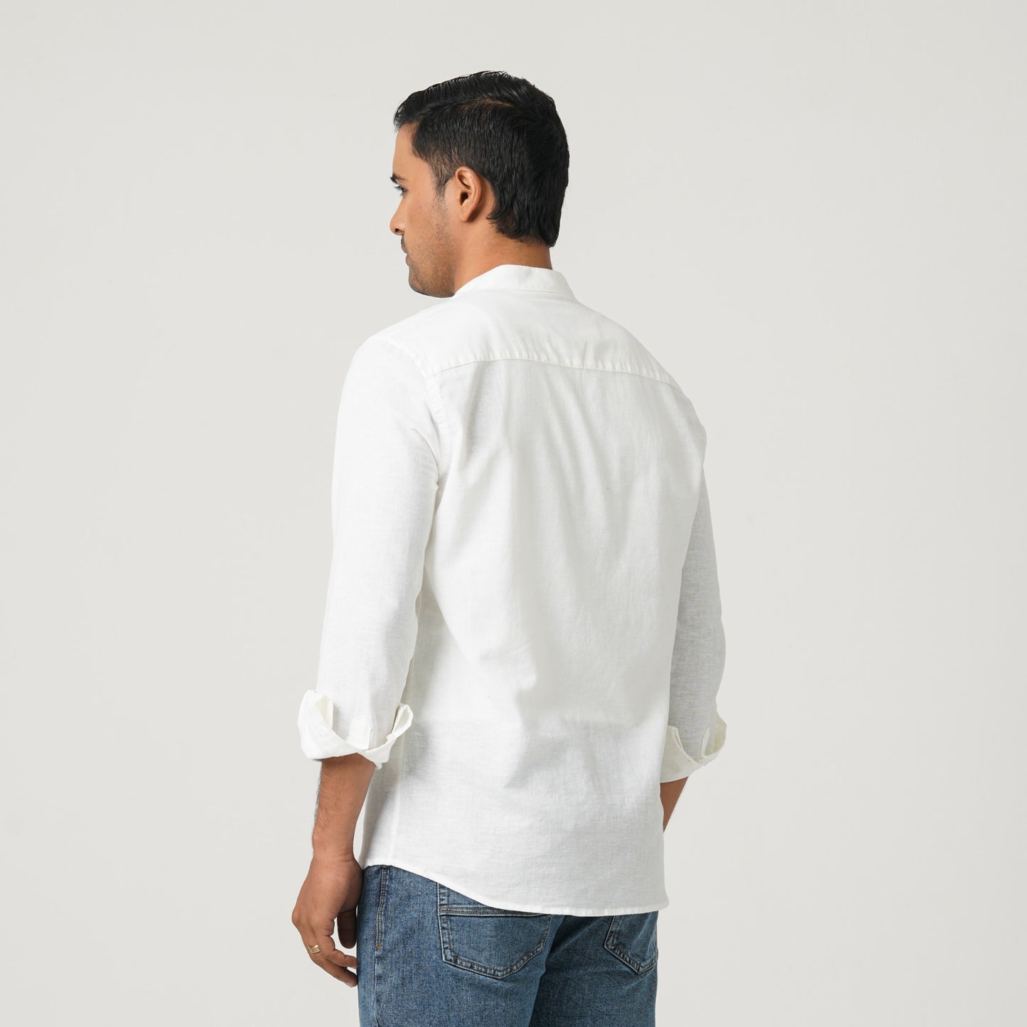 Men’s Linen Blended Band Collar Shirt