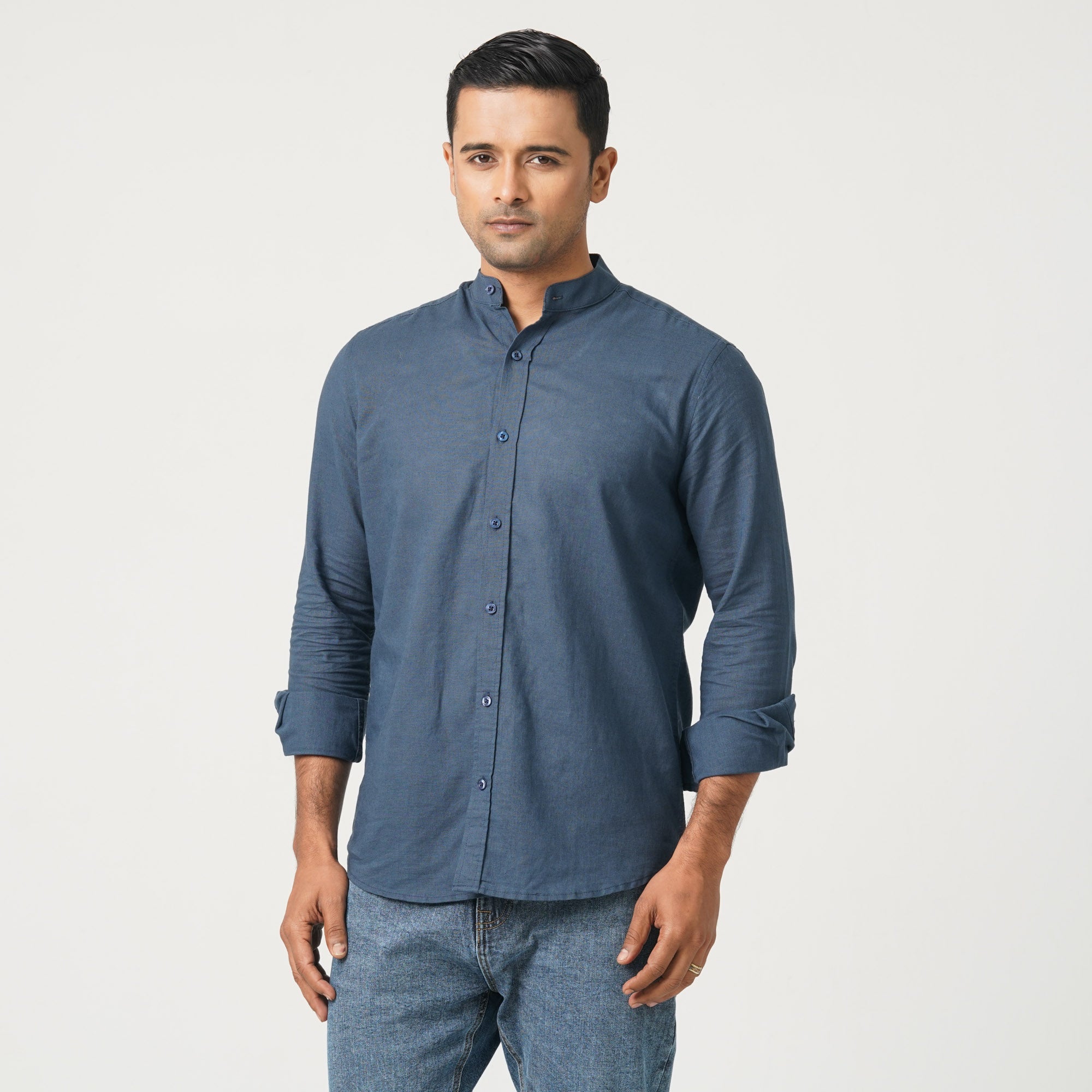 26SS HANDMADE MEN’S CLASSIC COLLAR SHIRT Men's Linen Blended Band Collar Shirt – TwelveBd