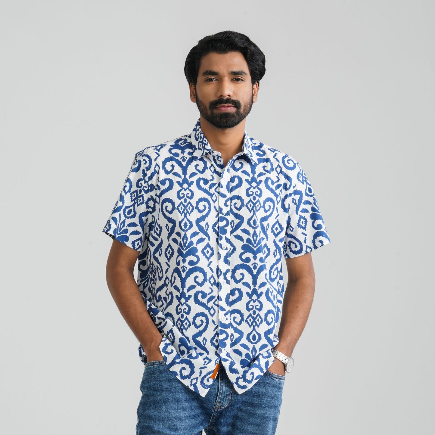 Men's Navy & White Cotton Shirt