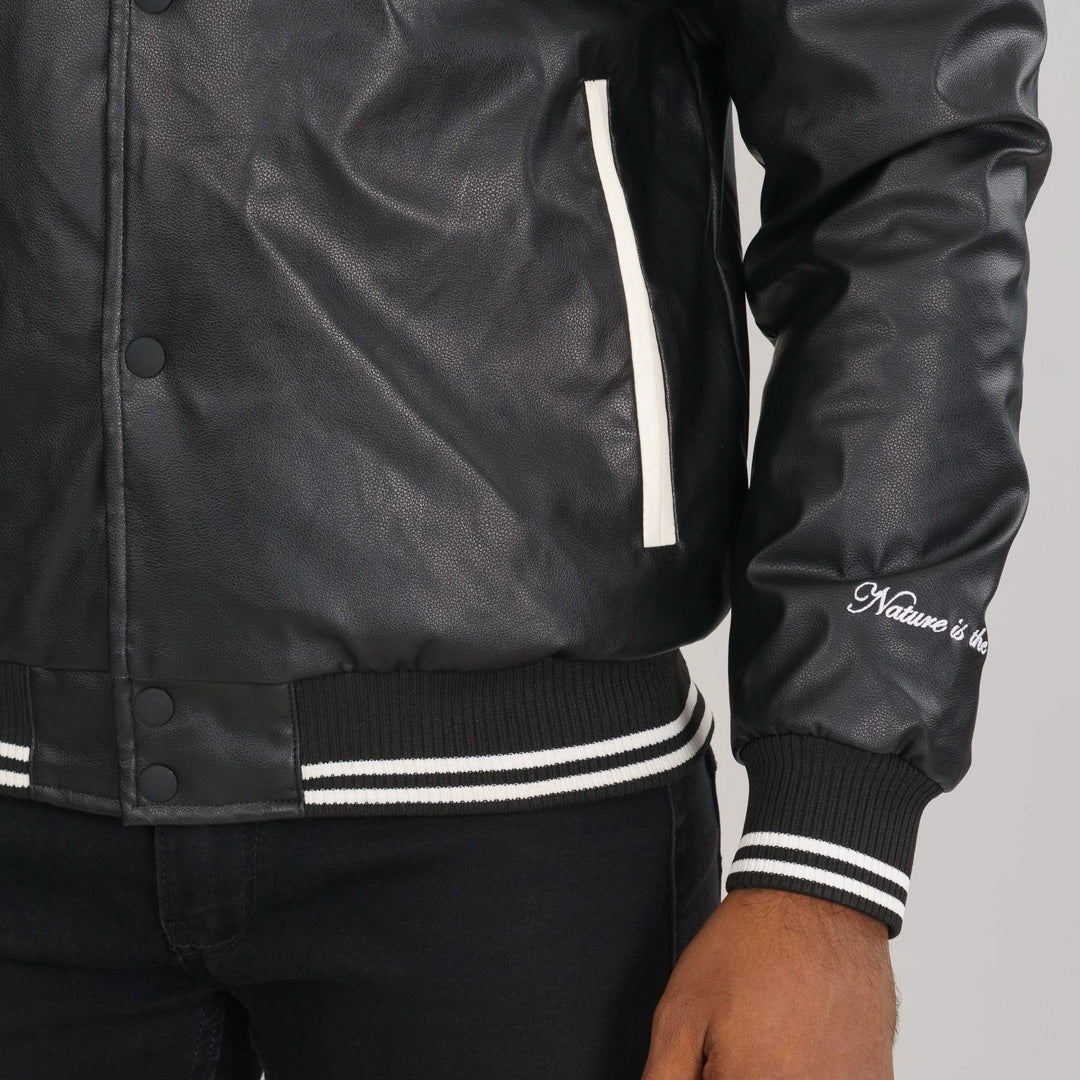 Mens White & Black PU Jacket