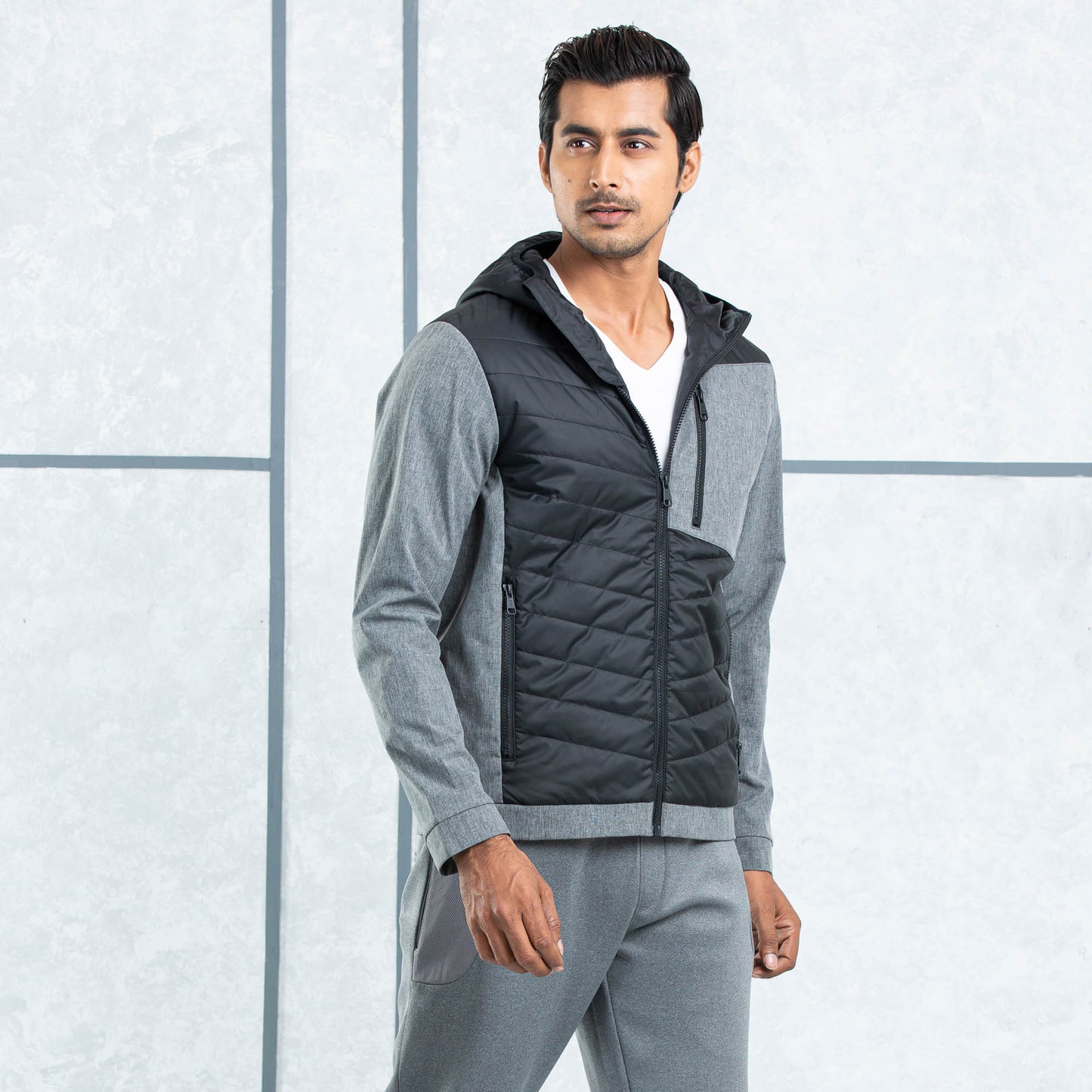 Mens Quilting Jacket- Black/Grey