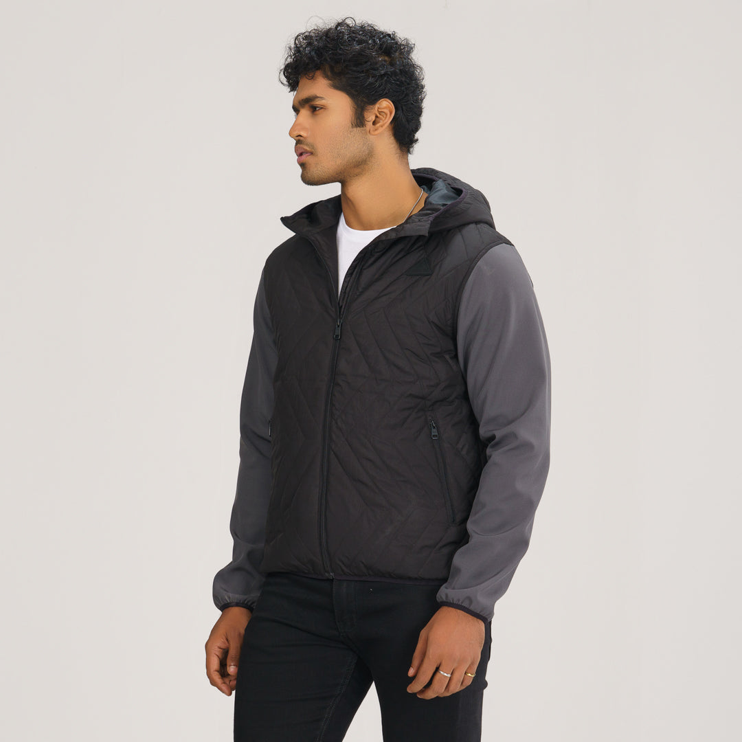 Mens Grey & Black Quilted Jacket