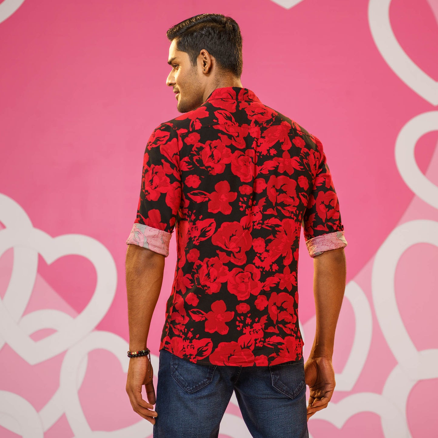 Mens Red-Black Printed Shirt