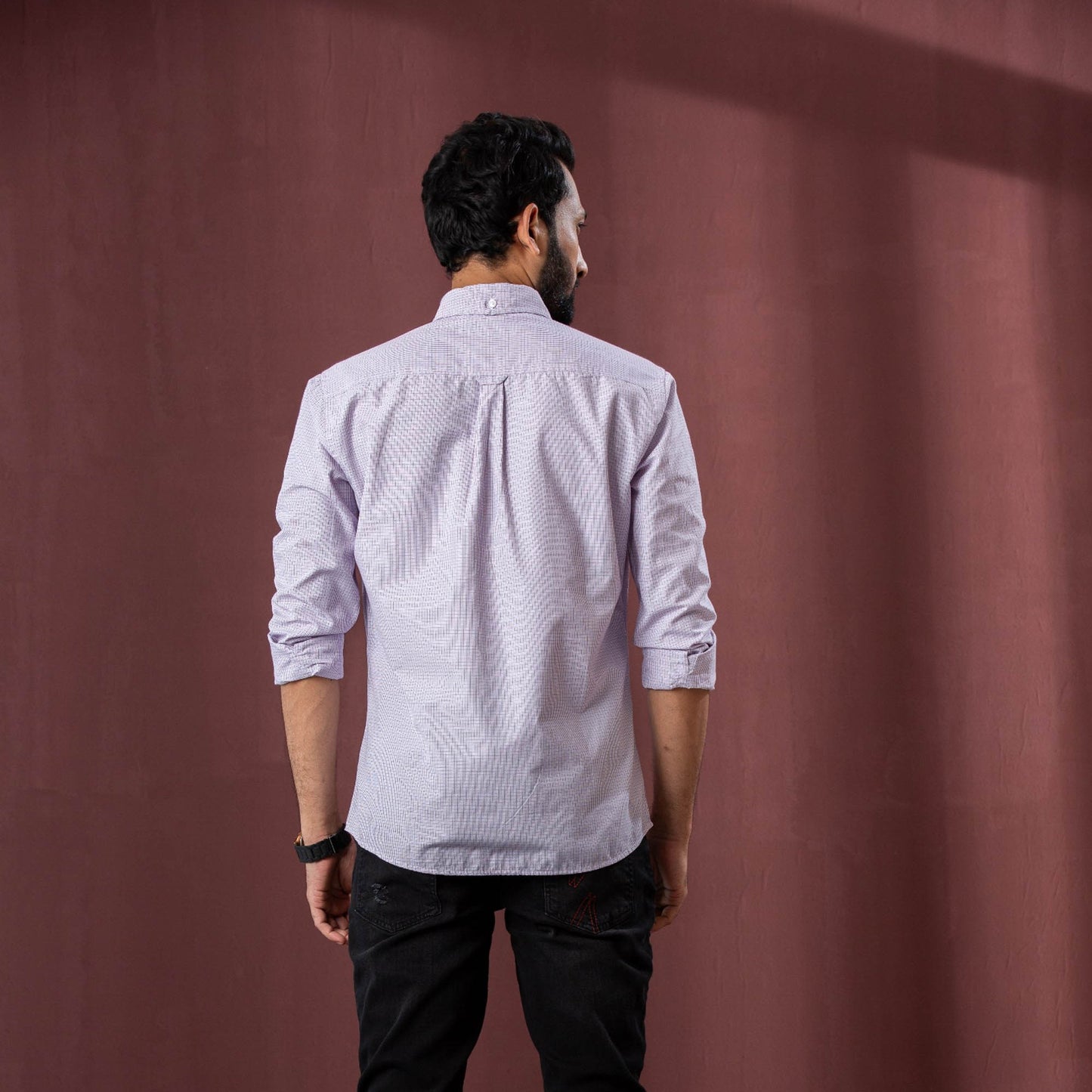 Mens L/S Shirt-Purple/White