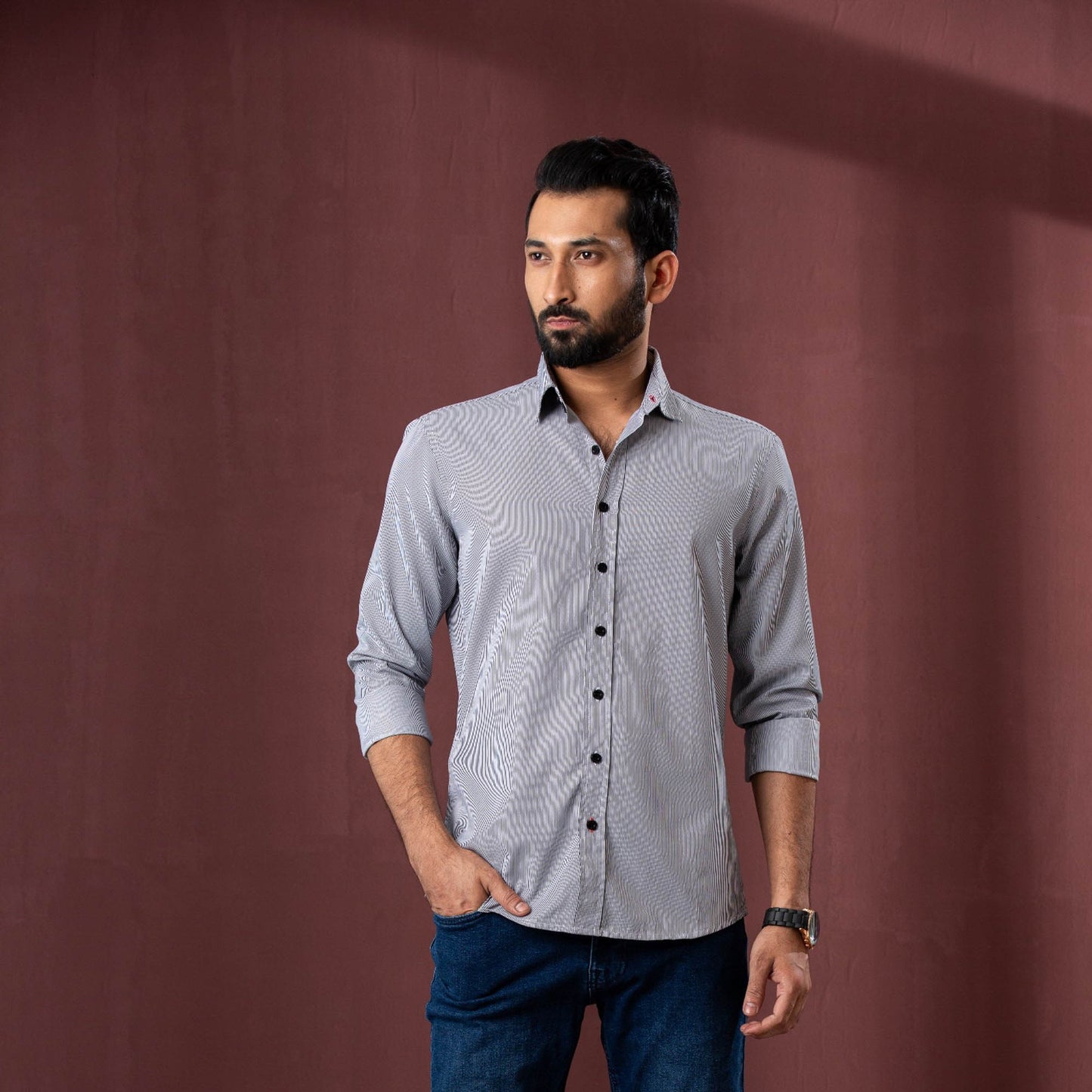 Mens L/S Shirt-Black Stripe