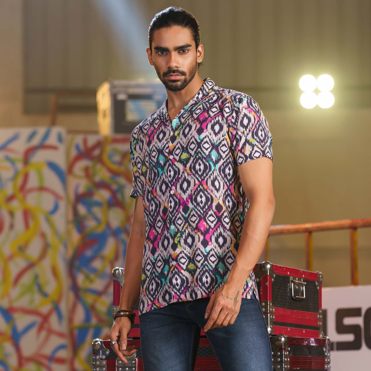 Mens Pink-White Hawaii Shirt