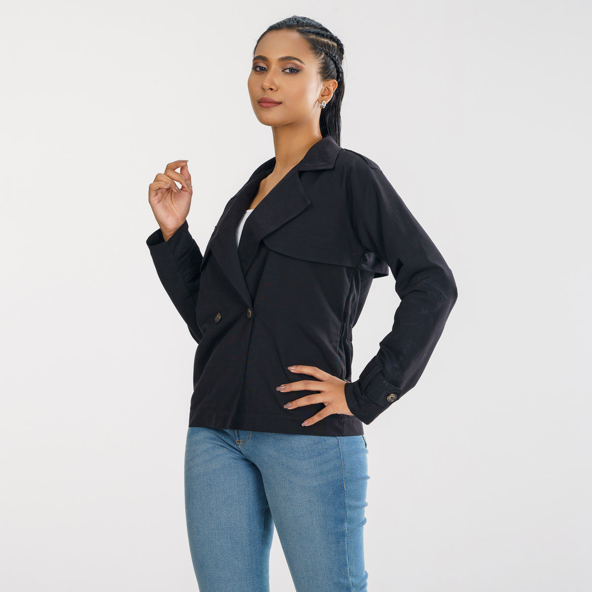 Women Black Short Trench Coat