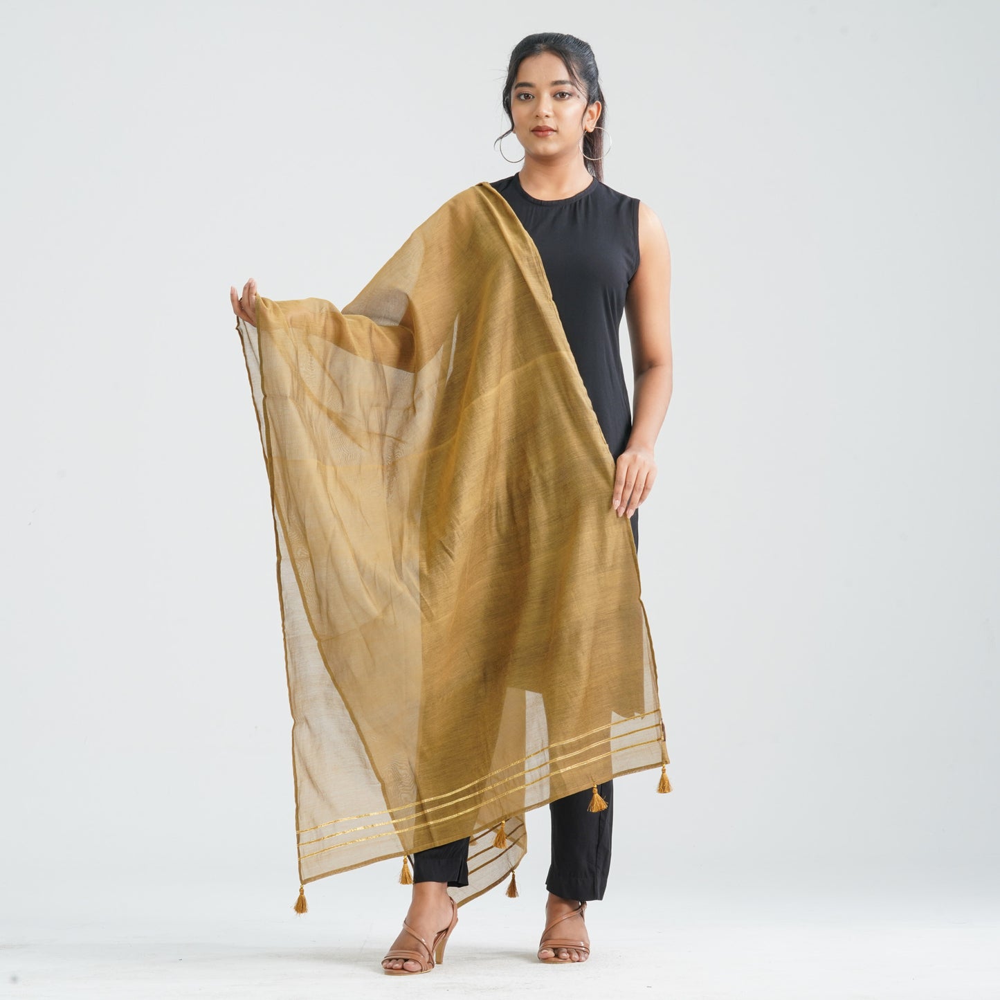Women Golden Half Silk Dupatta