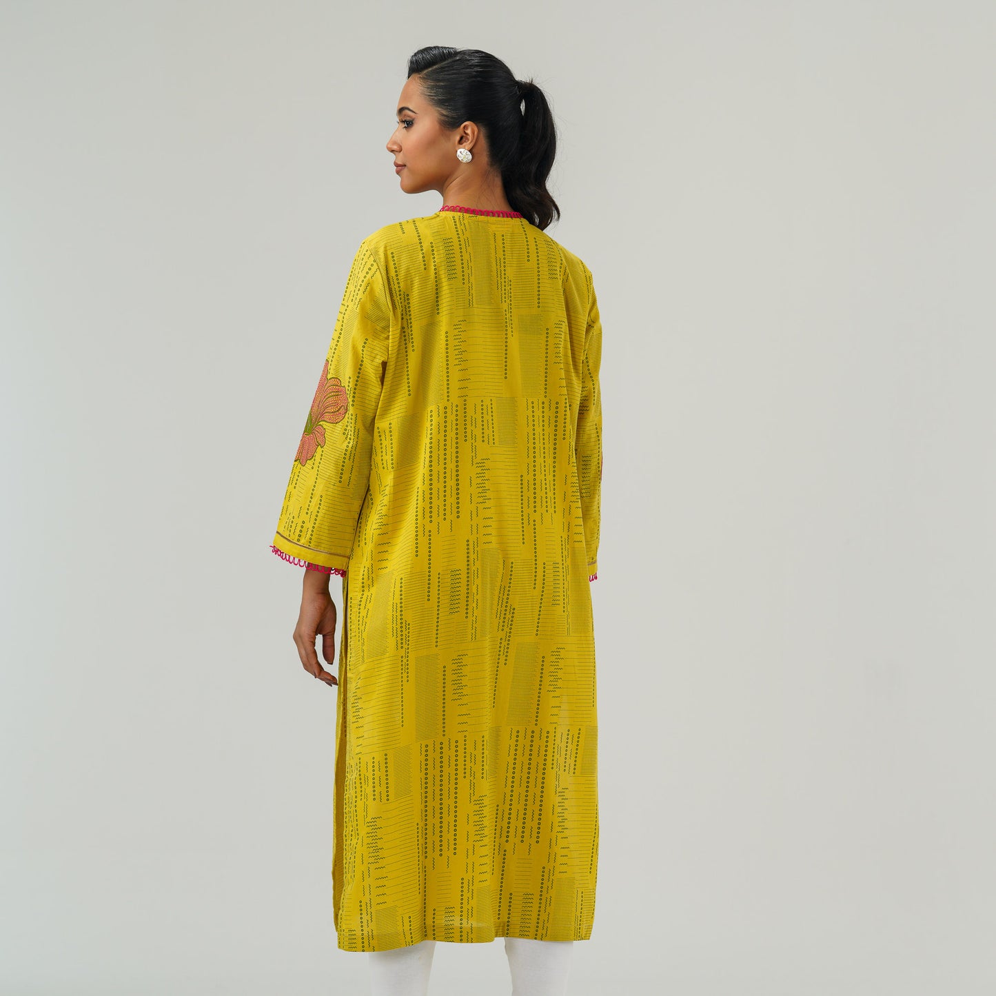 Womens Mustard Embroidered Kurti