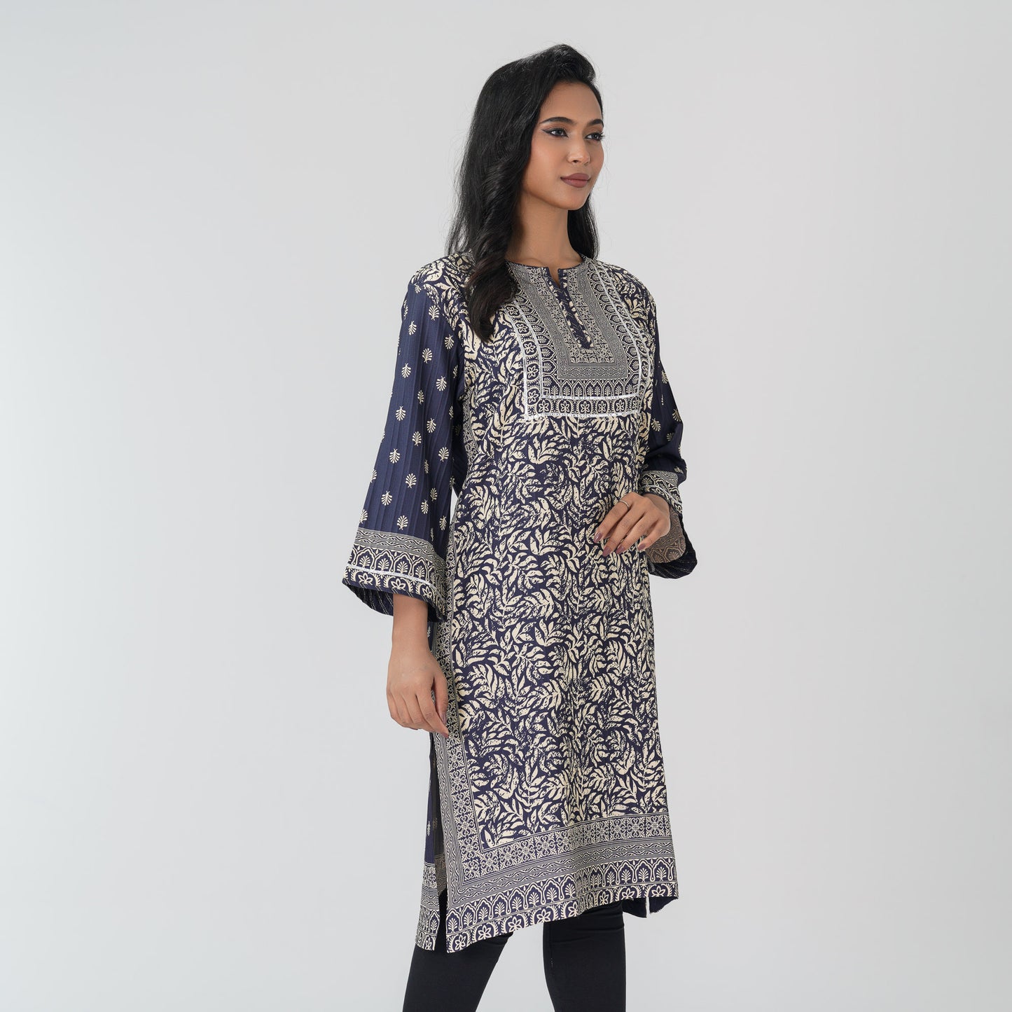 Womens Navy Embroidered Kurti