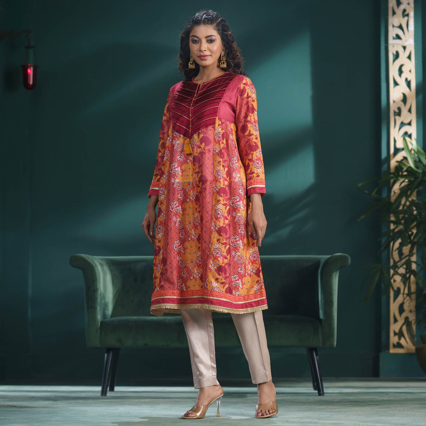 Women Orange Digital Print Kurti